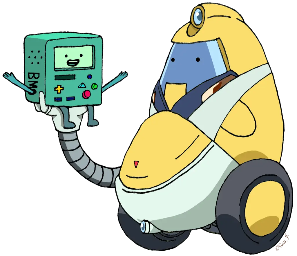 Cartoon Robot Holding a Game Console