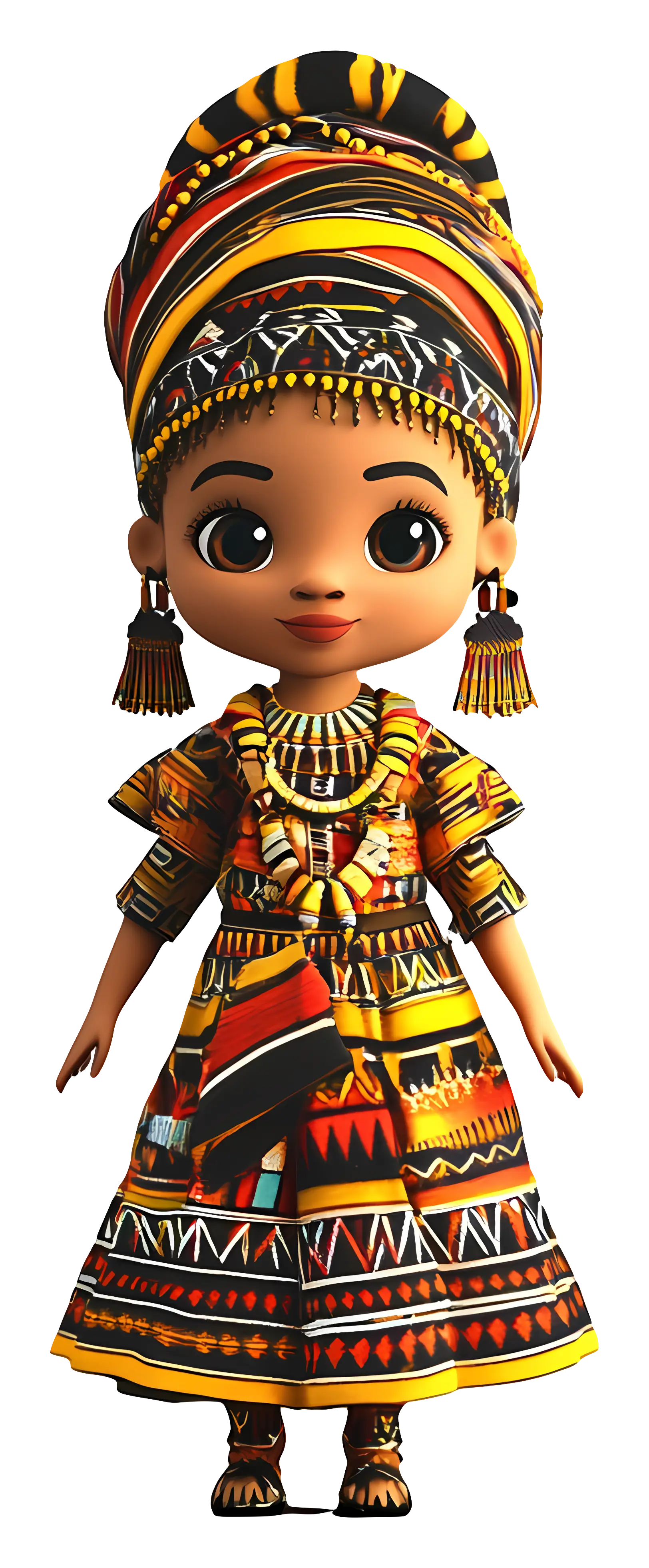 Doll in Patterned Dress with Headwrap
