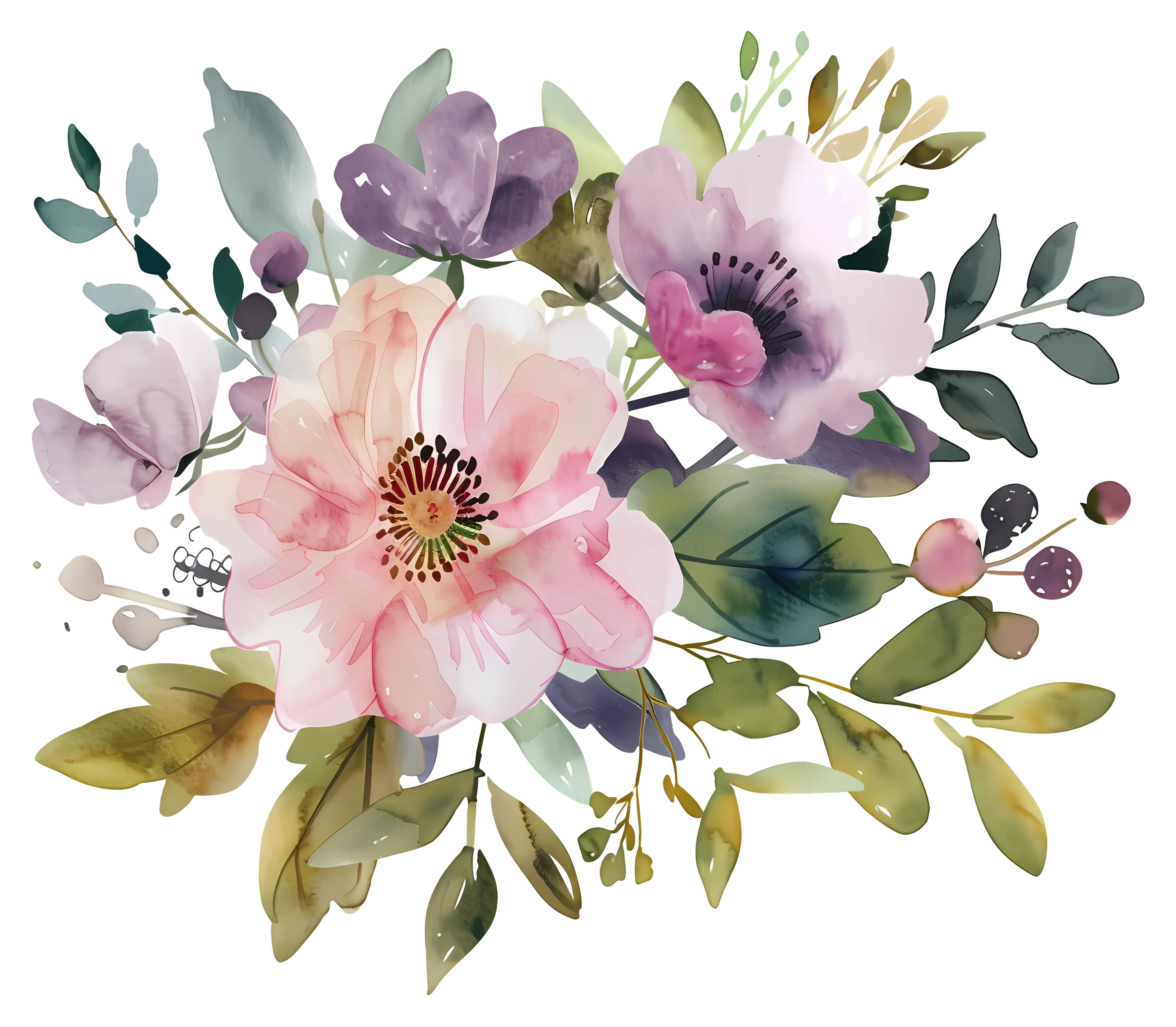 Watercolor Flower Bouquet with Soft Colors