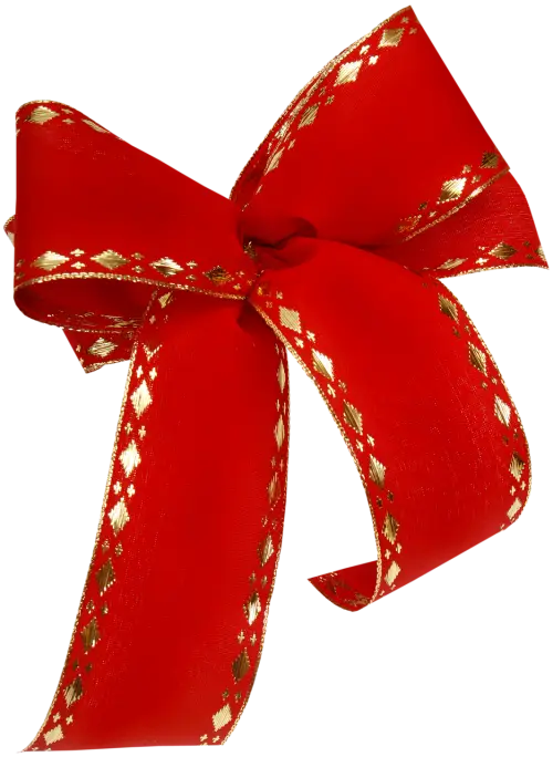 Decorative Red Ribbon Bow with Golden Details
