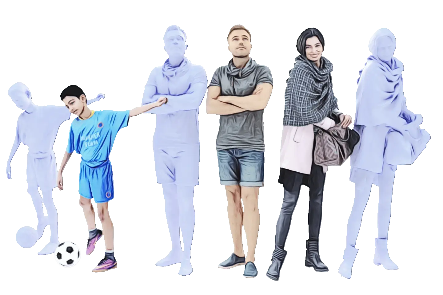 Family Illustration with Blue Silhouettes