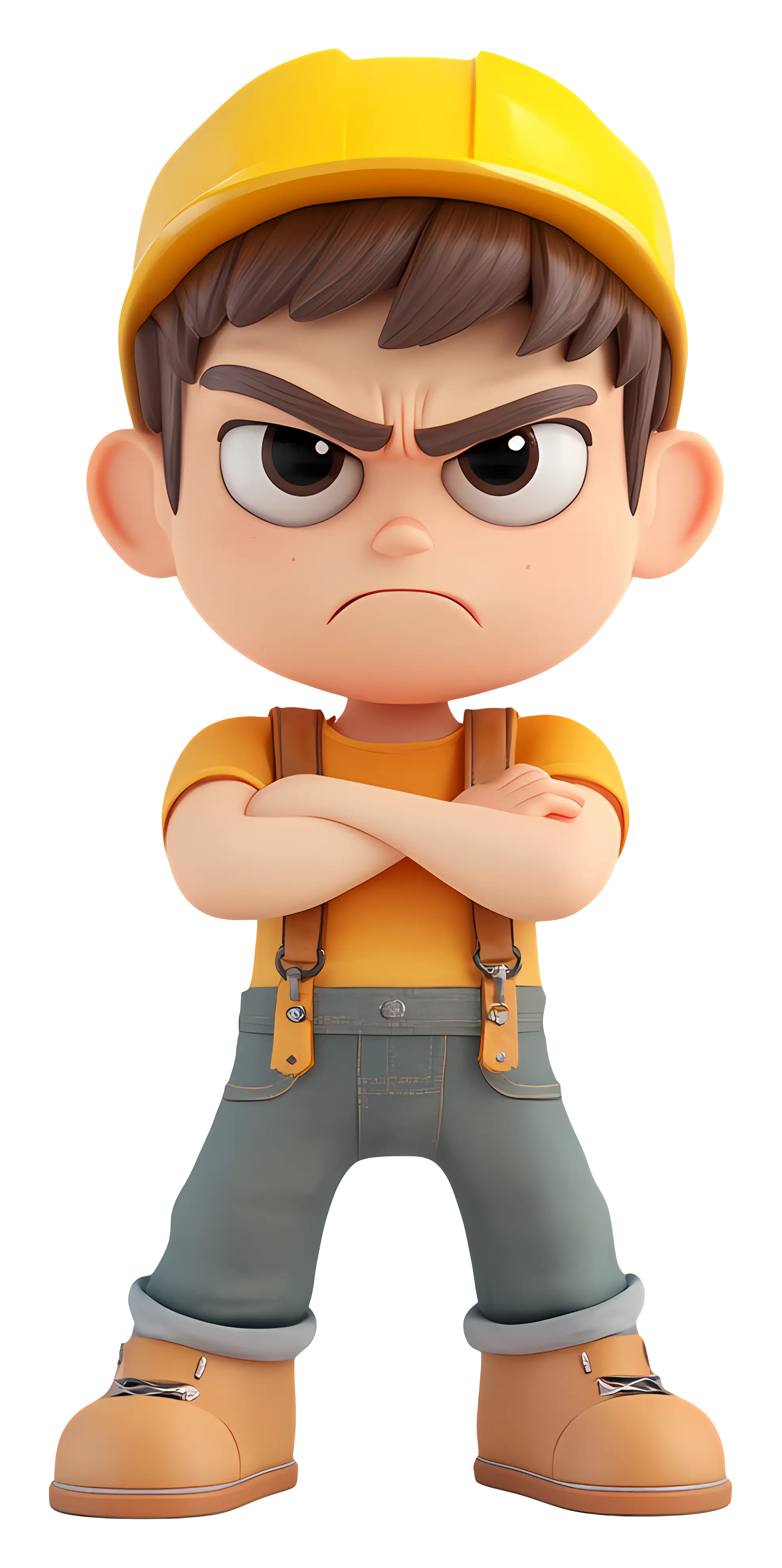 Angry boy in construction outfit