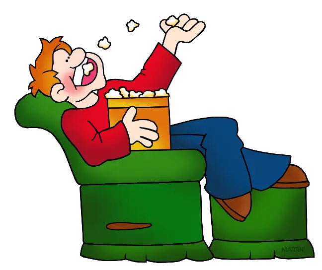 Man Relaxing and Eating Popcorn
