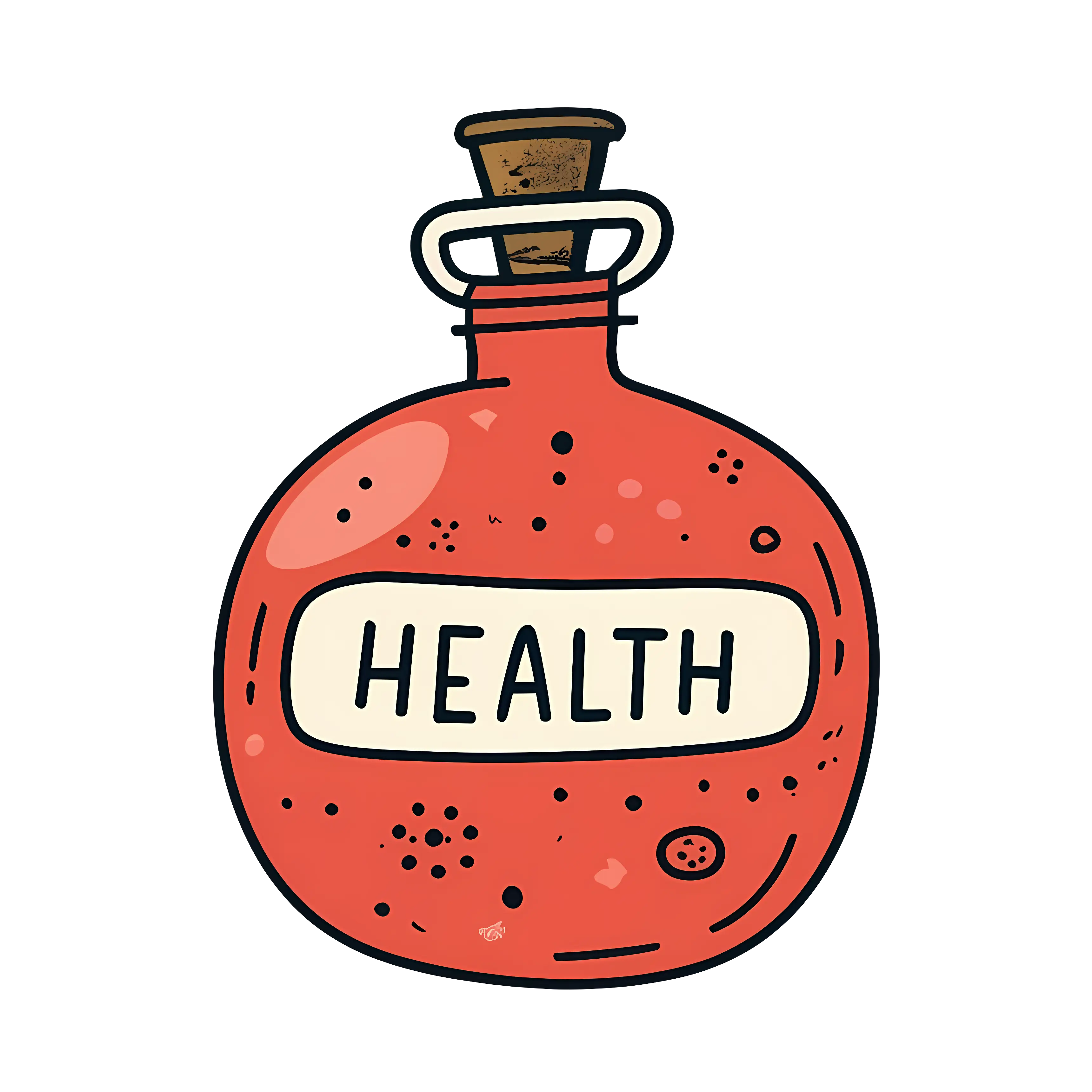 Cartoon Red Health Potion Bottle with Label