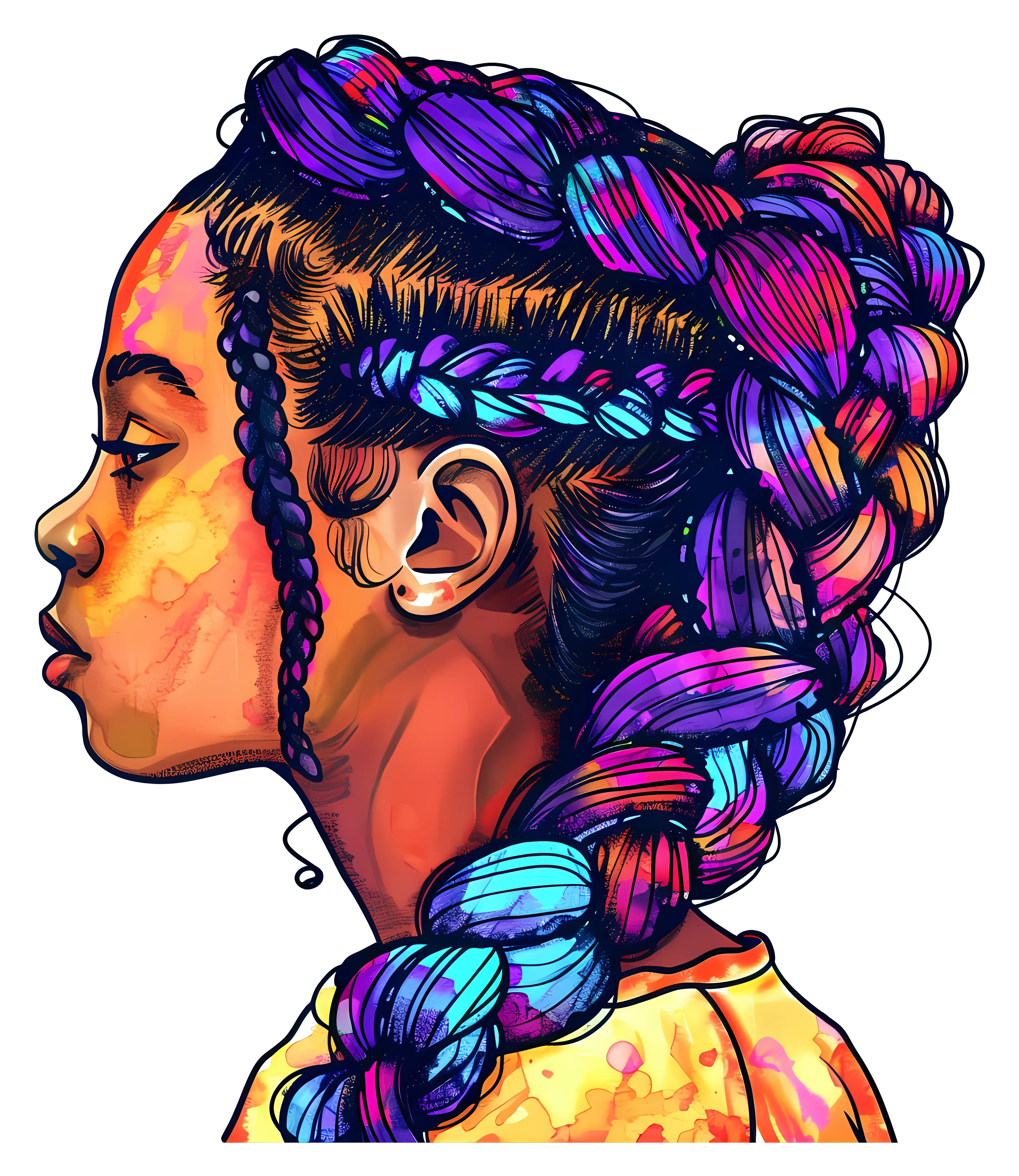 Girl with Colorful Braided Hair