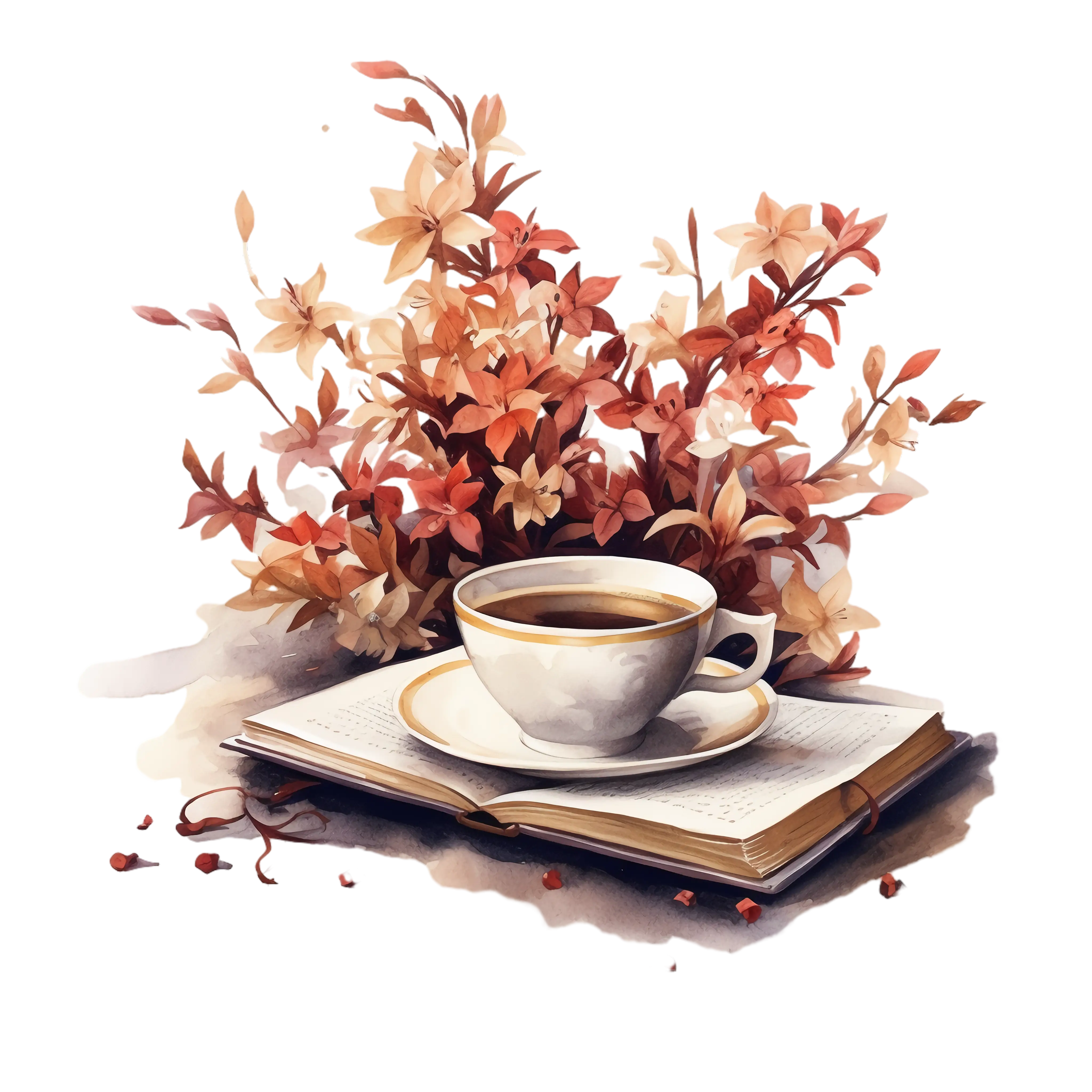 Coffee Cup with Book and Autumn Leaves