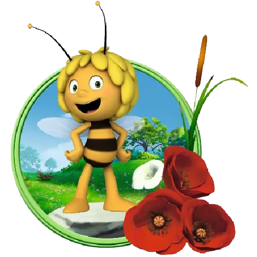 Cartoon Bee with Flowers