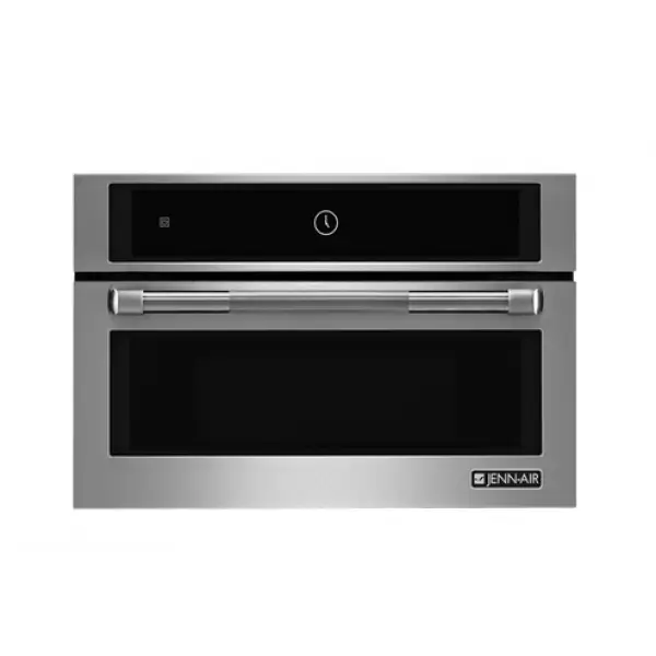 Modern Stainless Steel Microwave with Black Glass Panel