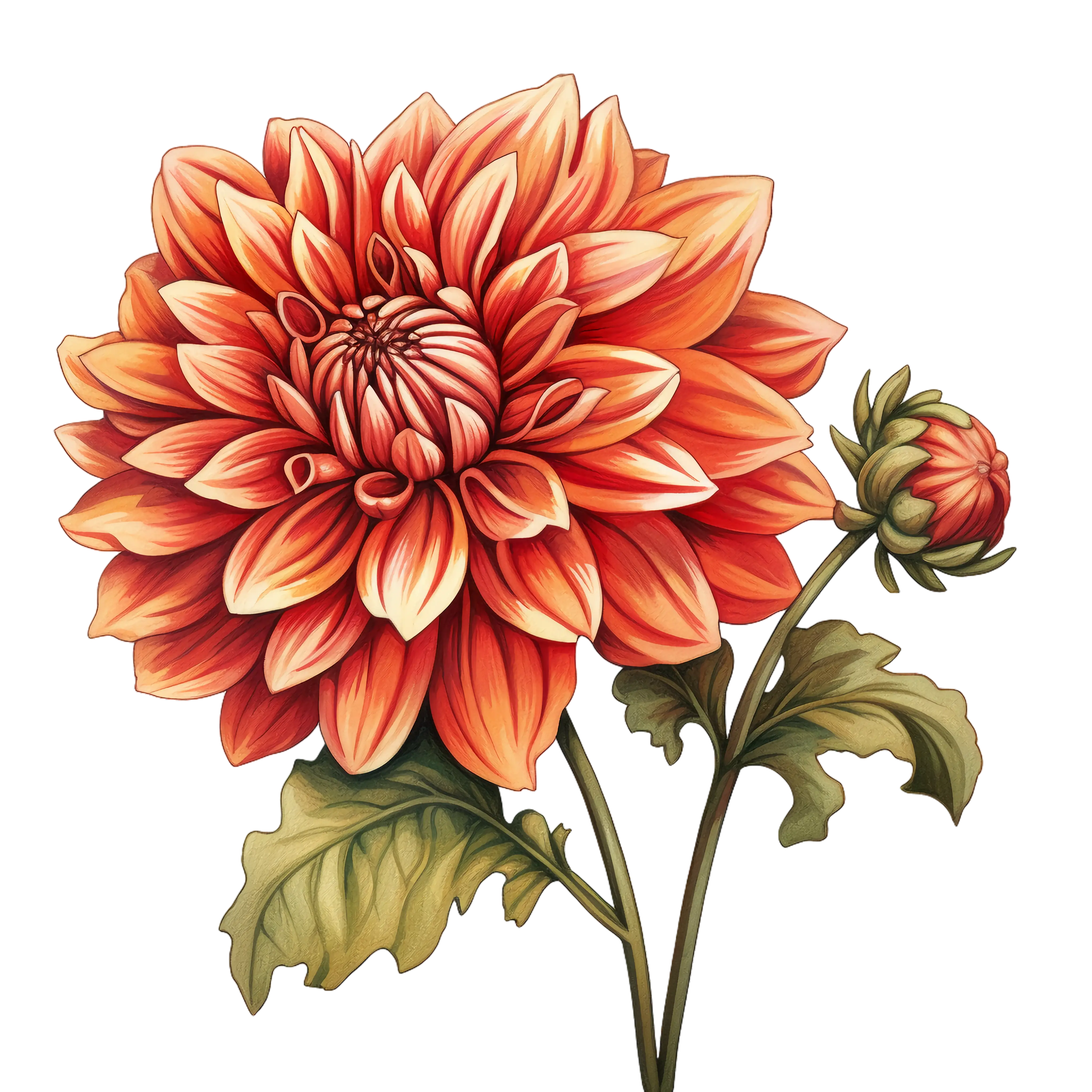 Vibrant Orange Dahlia Flower Illustration