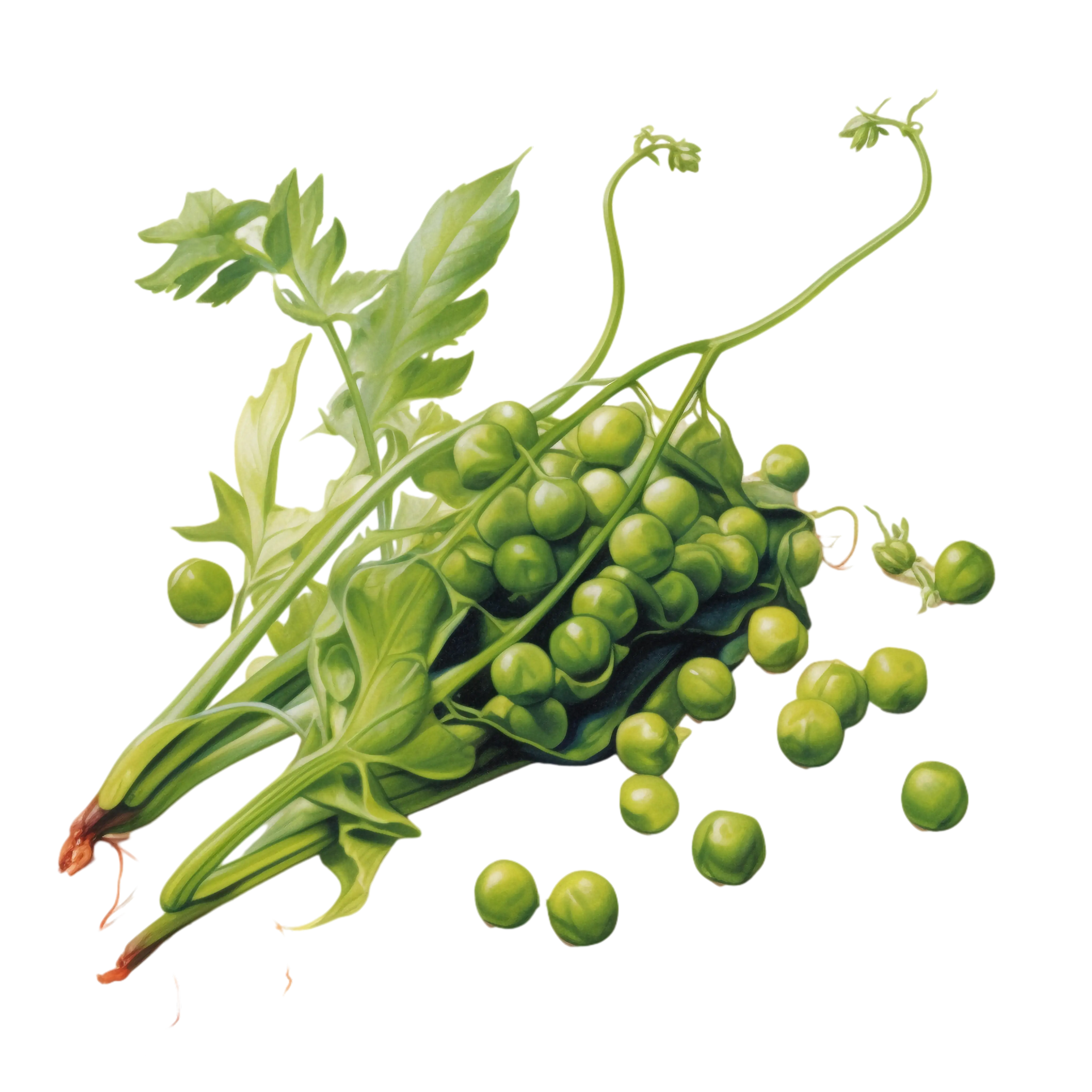 Green Peas in Pod with Leaves