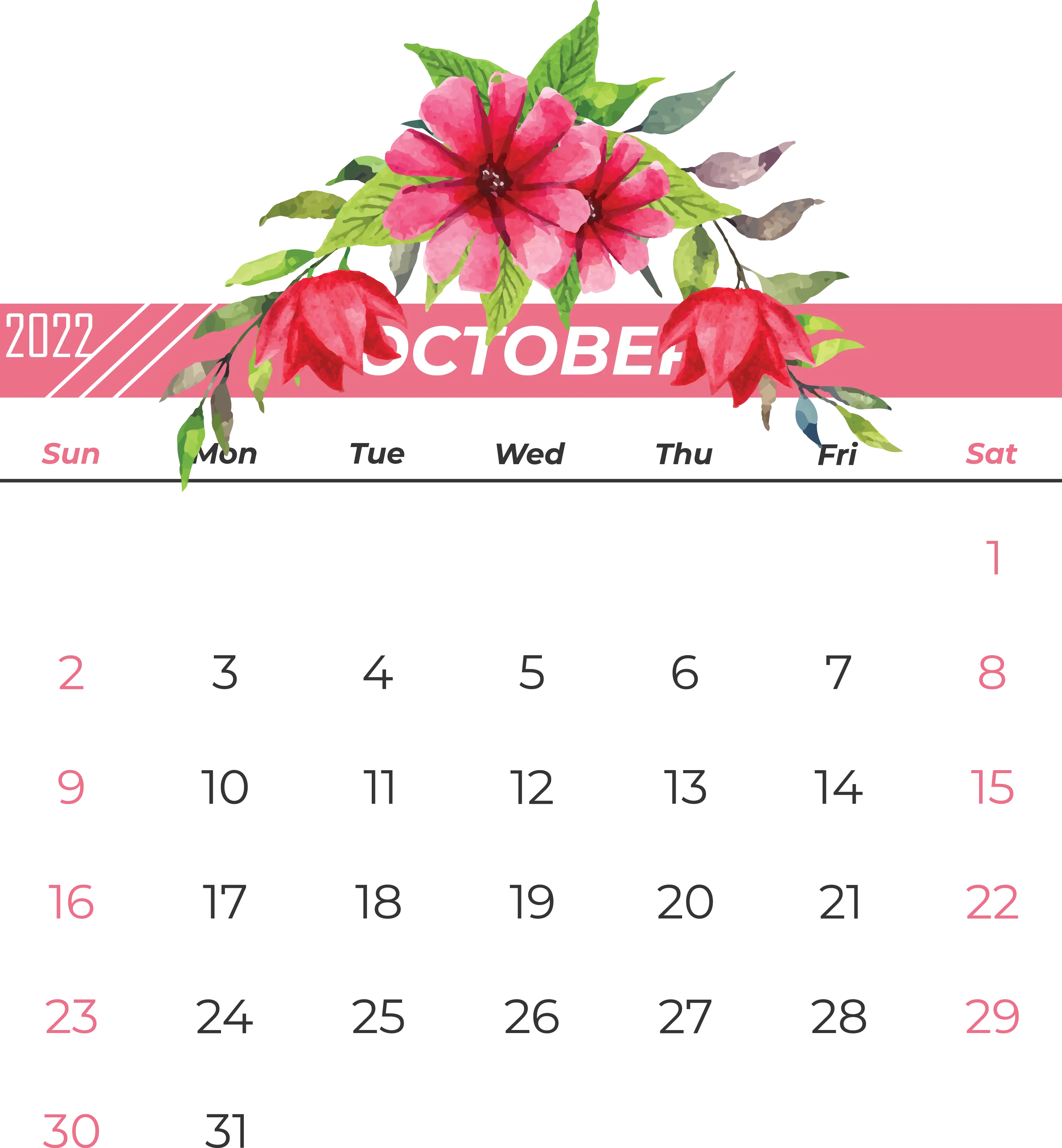 October 2022 Calendar with Floral Accent