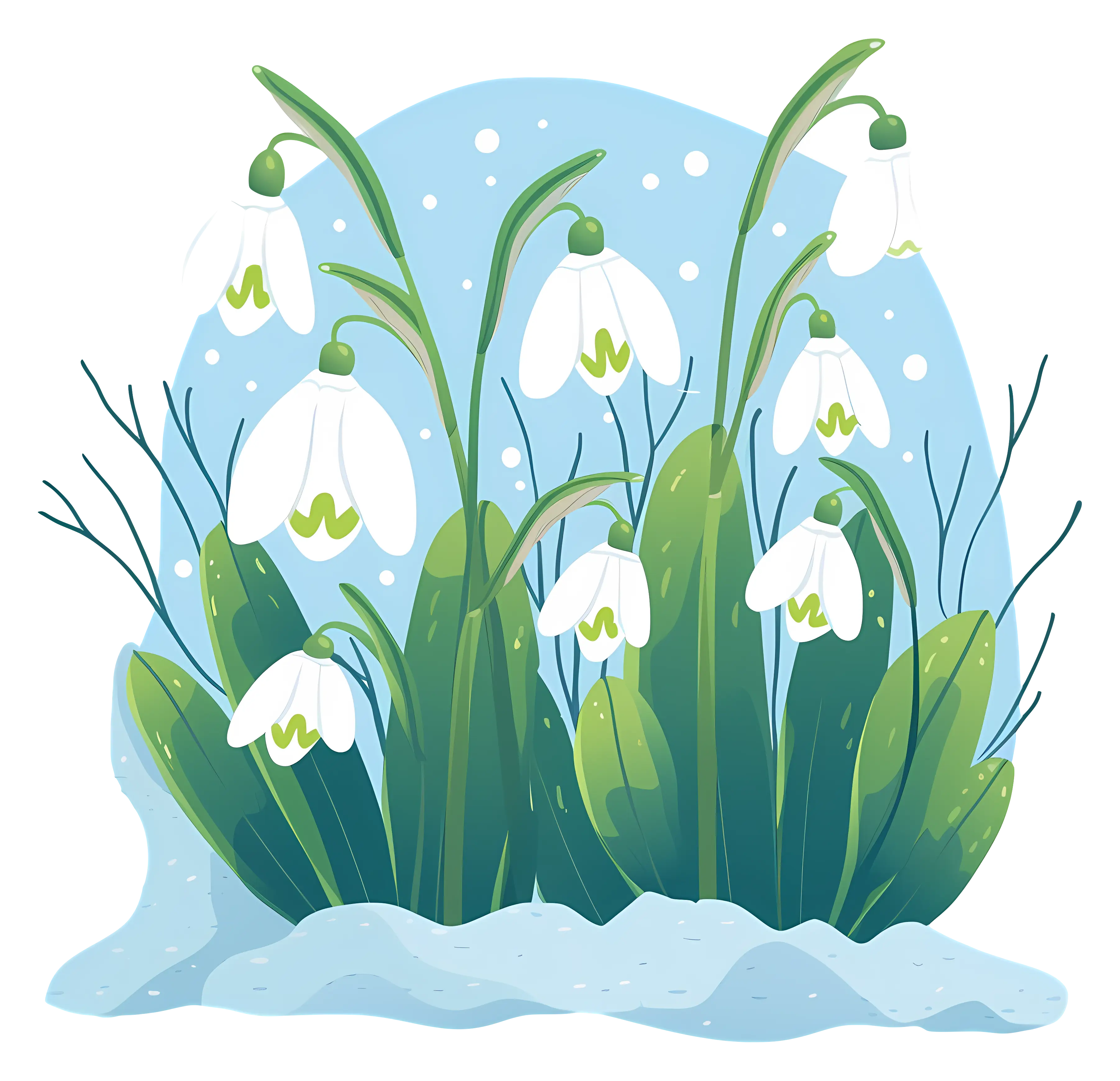 Snowdrop Flowers Blooming in Snowy Landscape