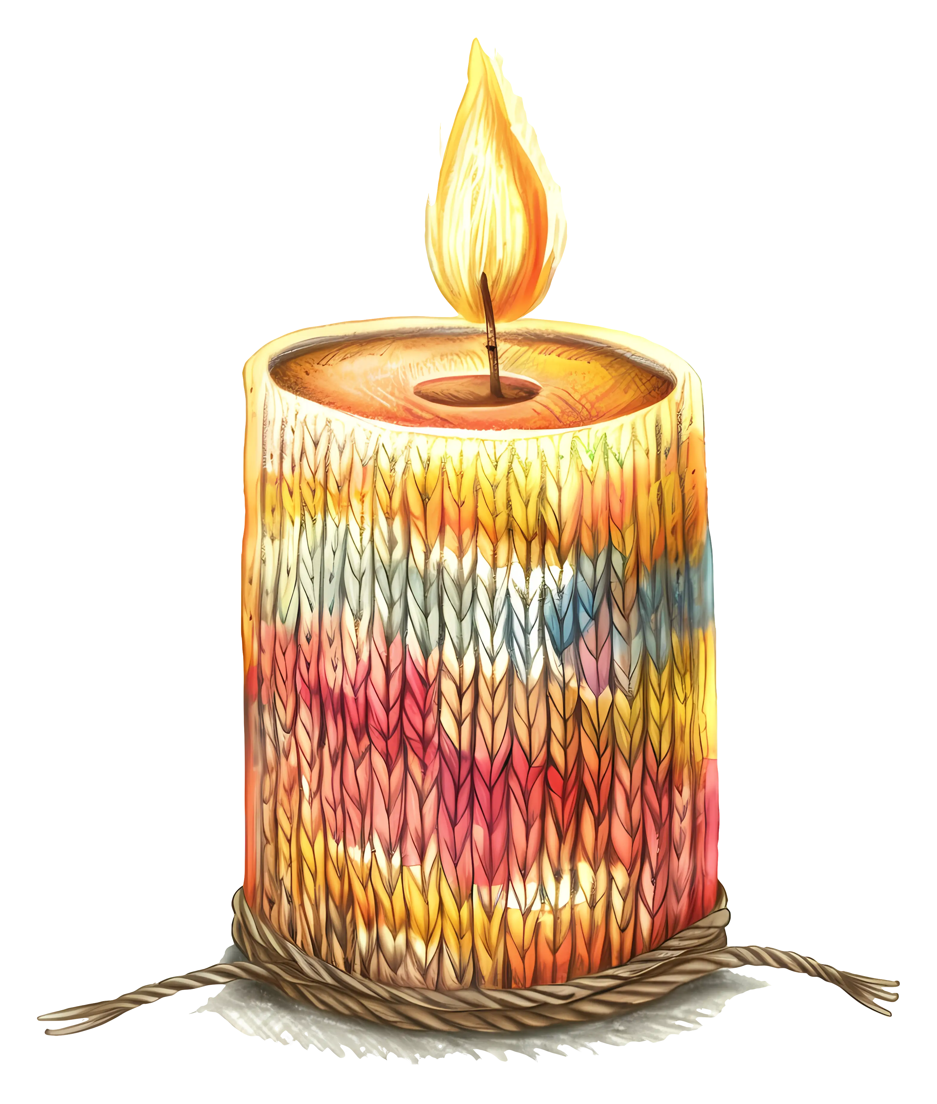 Colorful Candle with Flame and Rope