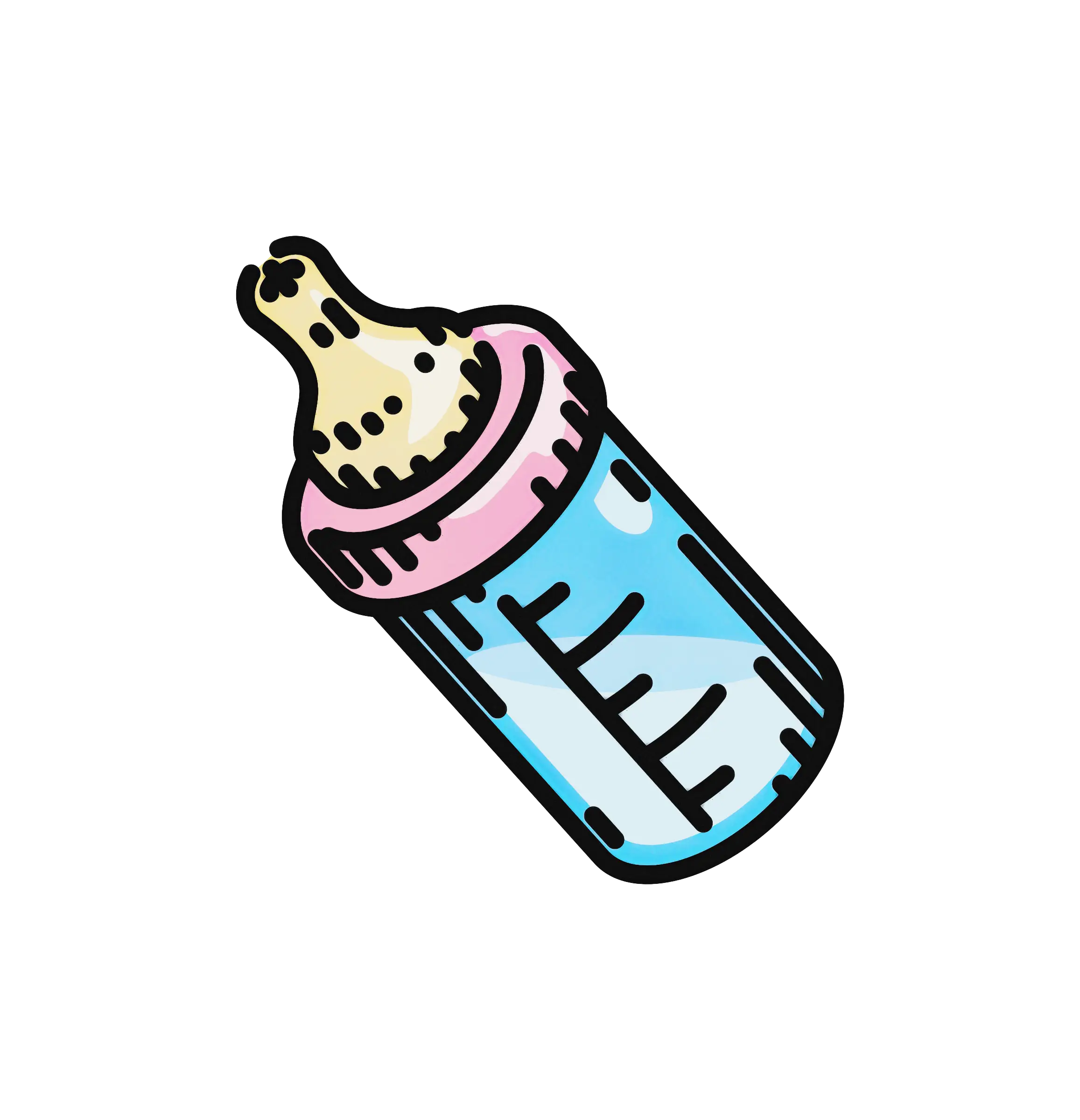 Baby Milk Bottle Doodle in Cartoon Style