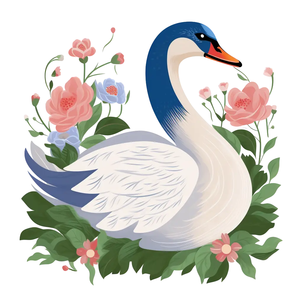 Swan Surrounded by Flowers in Elegant Design