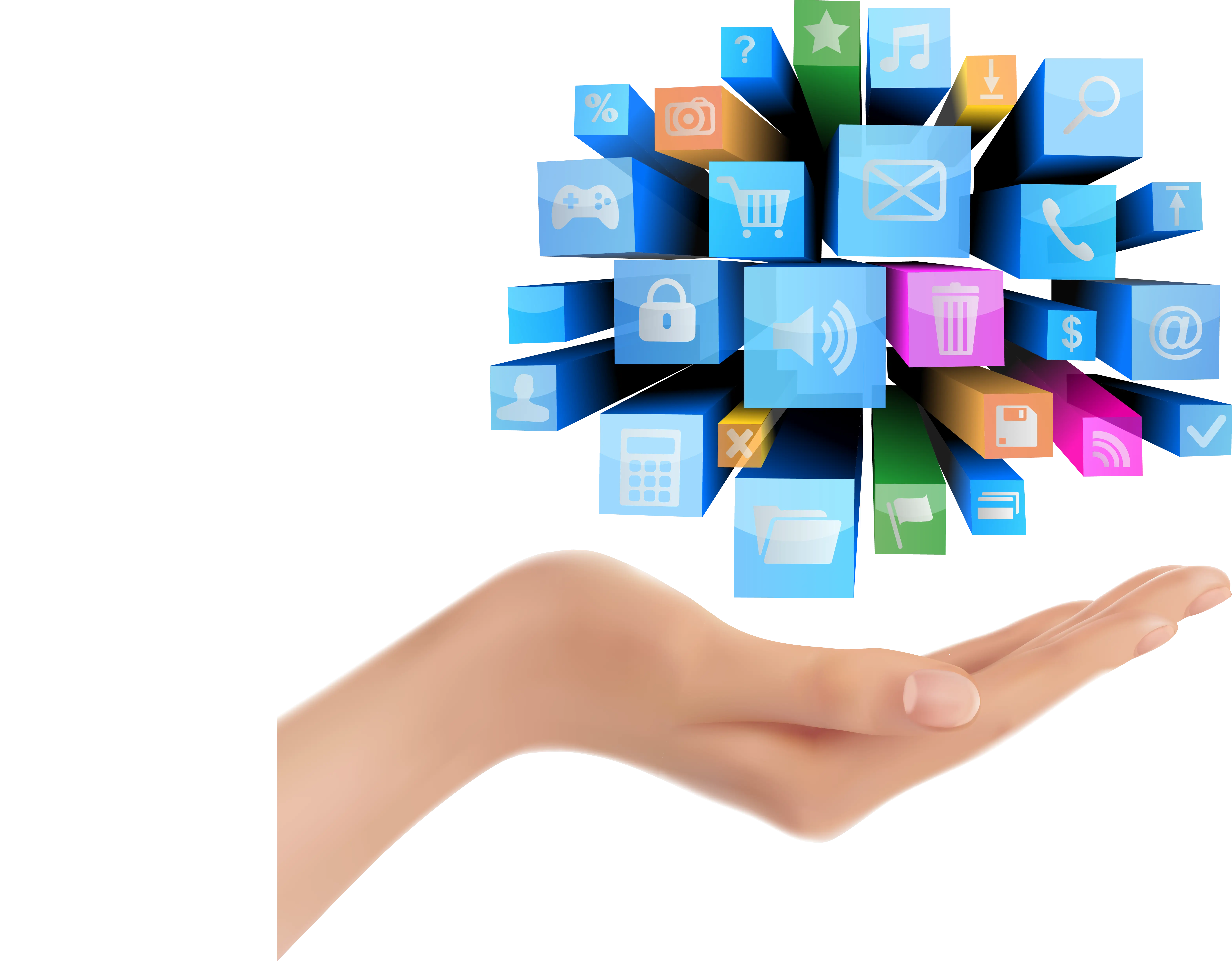 Hand Holding Digital Icons