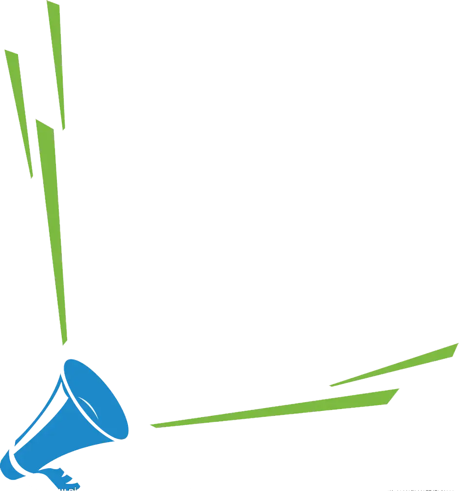 Blue Megaphone with Green Lines for Communication