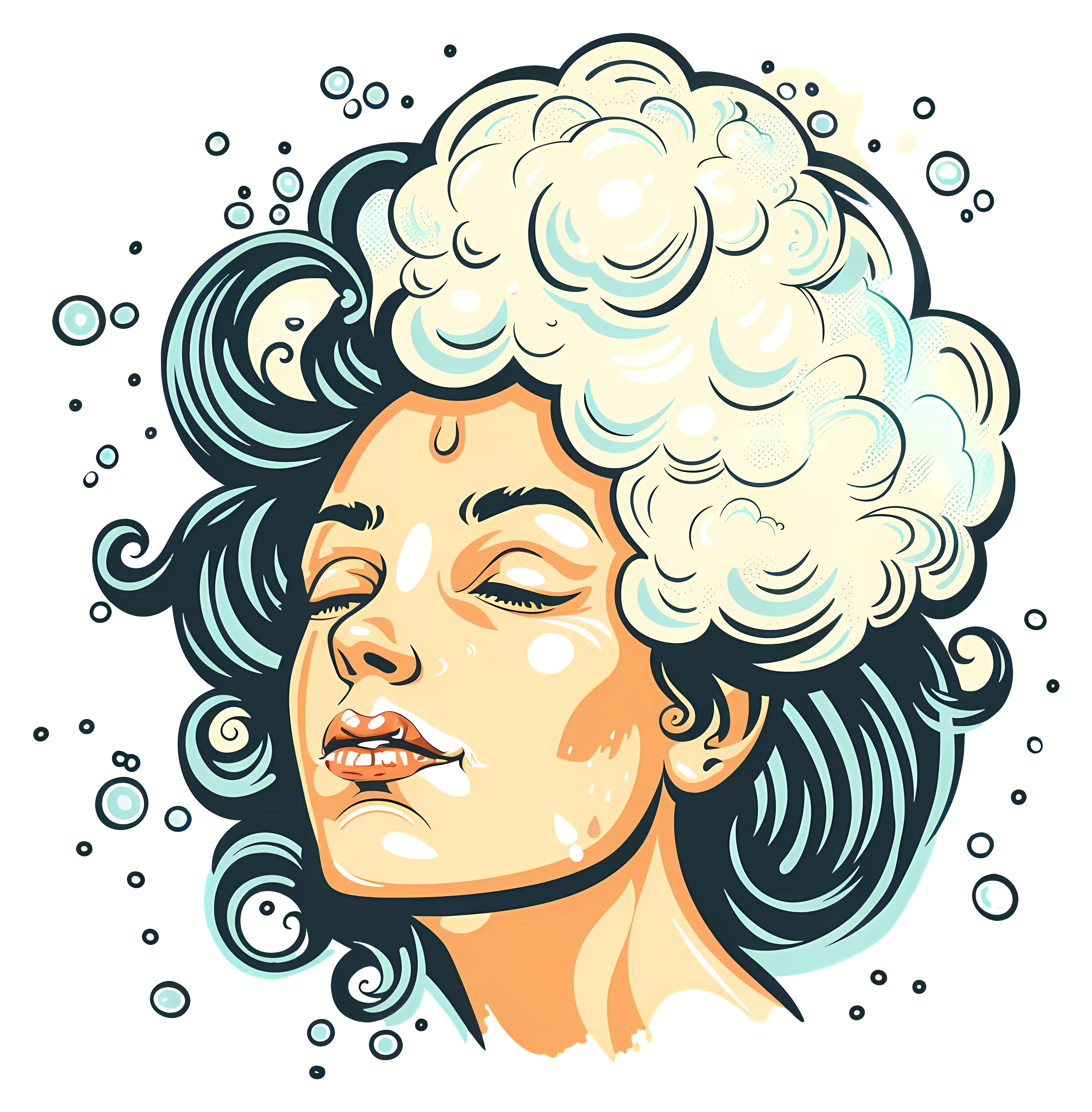 Woman Washing Hair with Bubbles