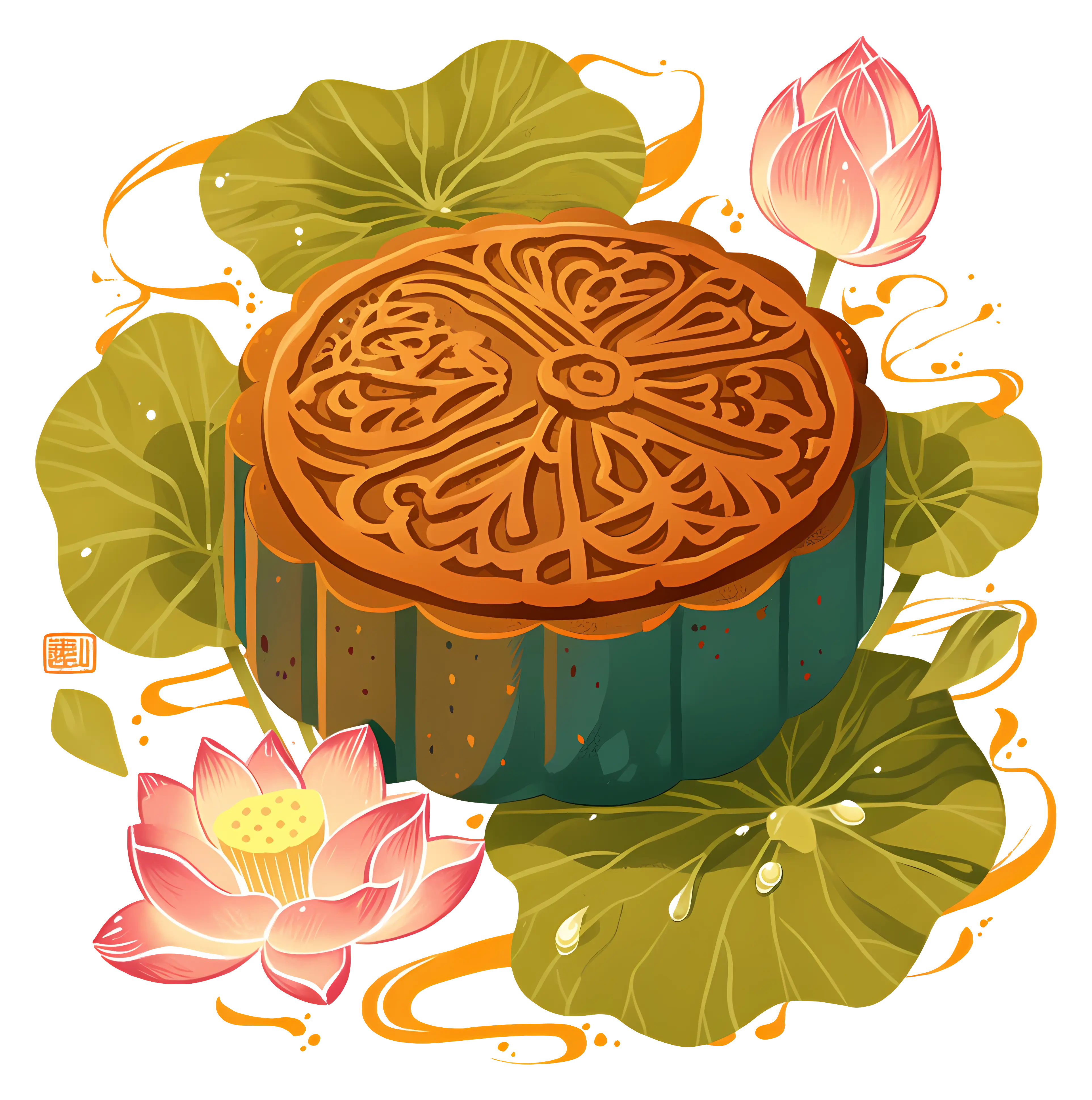 Mooncake with Lotus Illustration
