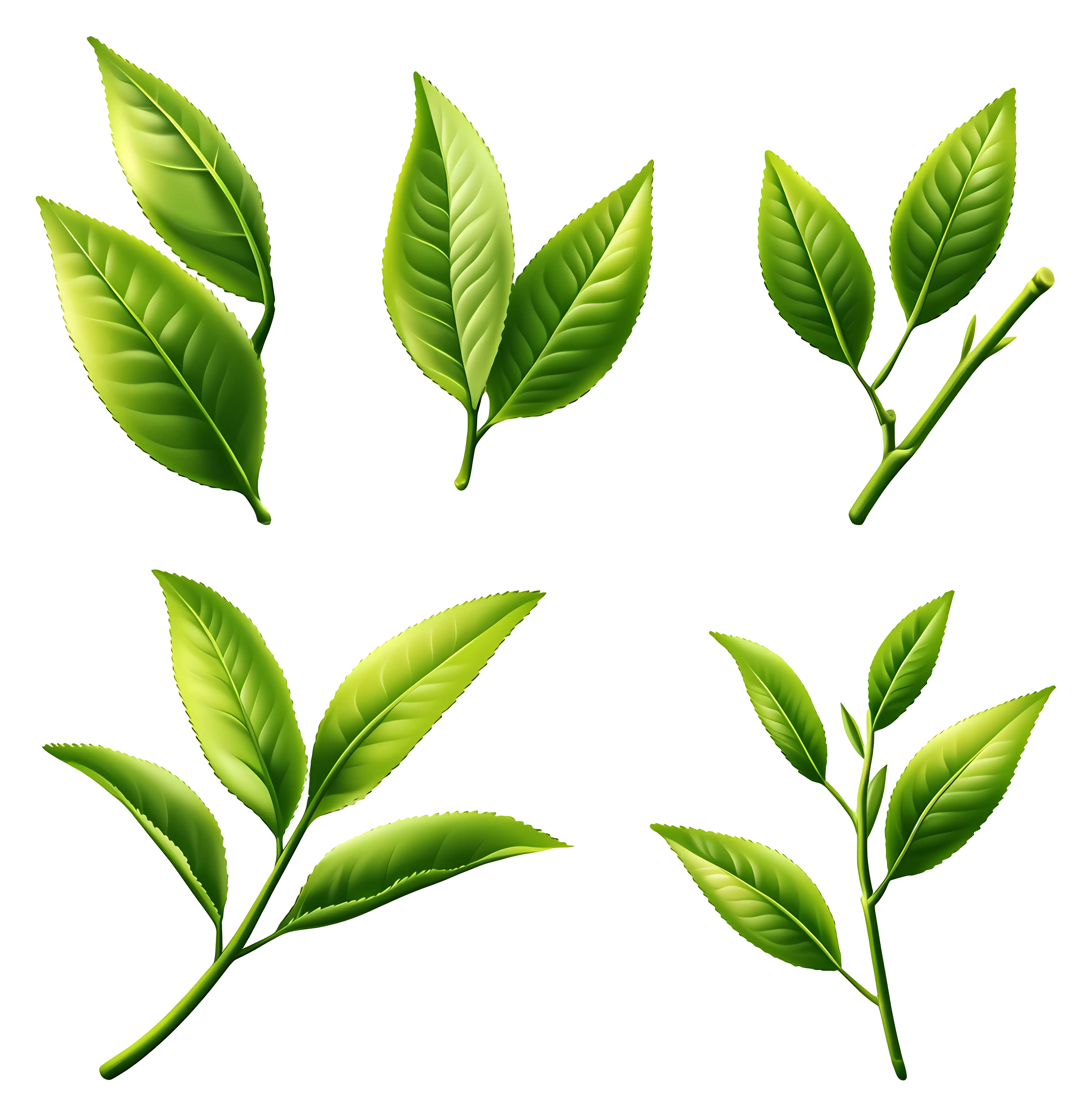 Green Tea Leaves Illustration Set