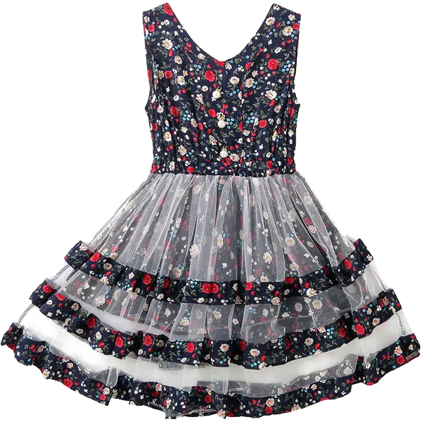 Floral Dress with Tulle Overlay