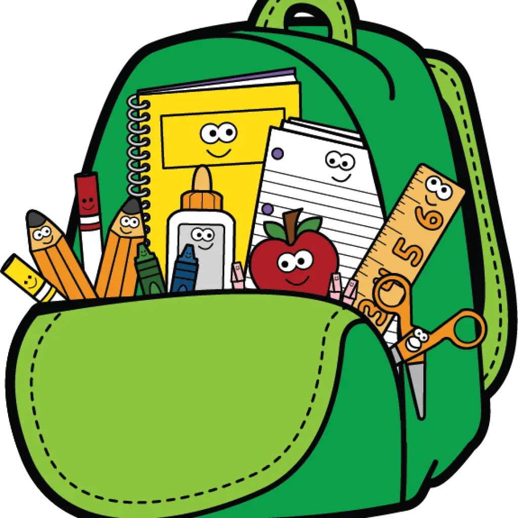 Cartoon Green Backpack with School Supplies