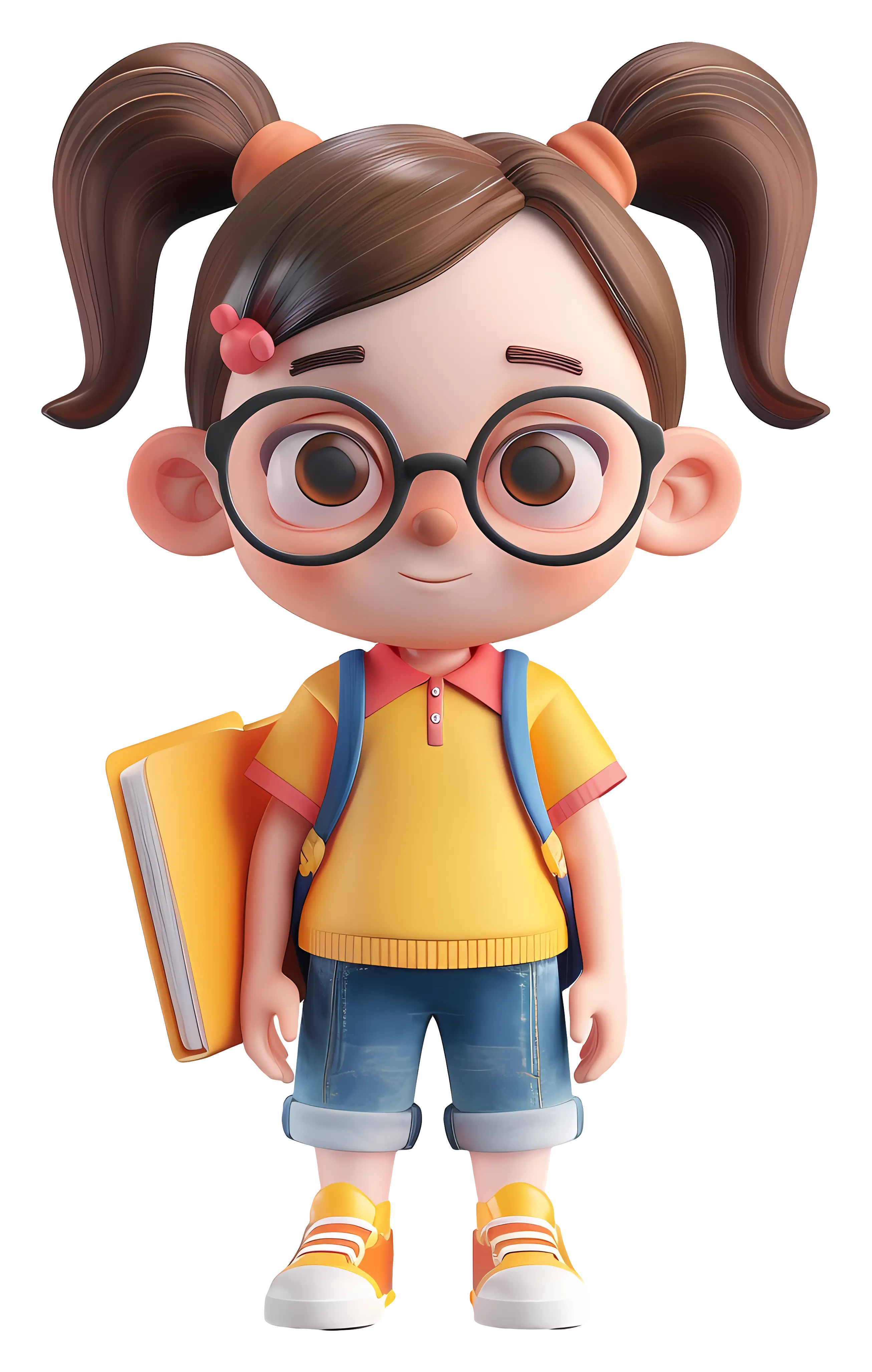 Cartoon Student with Glasses and School Books