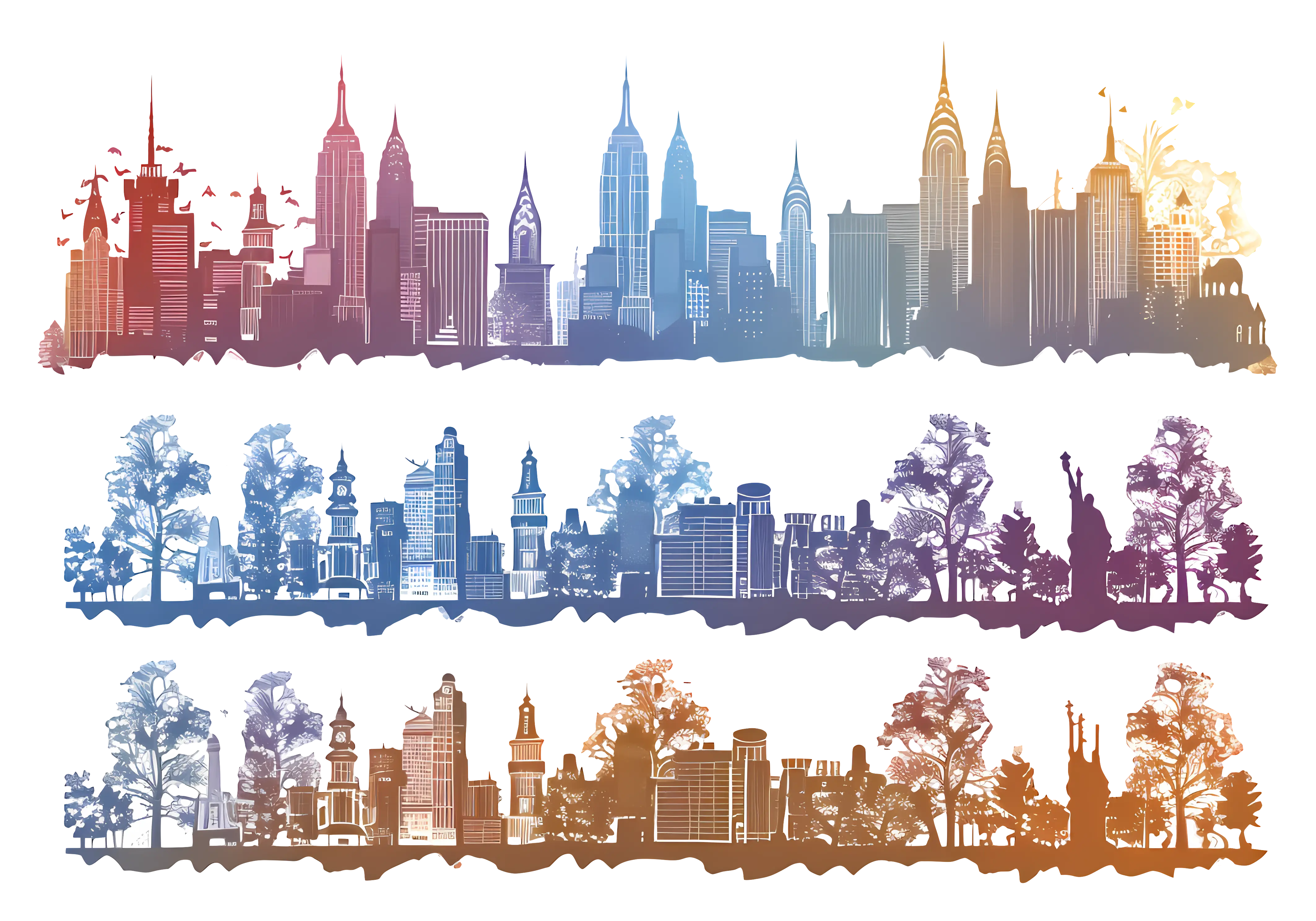 Colorful City Skylines Silhouettes
