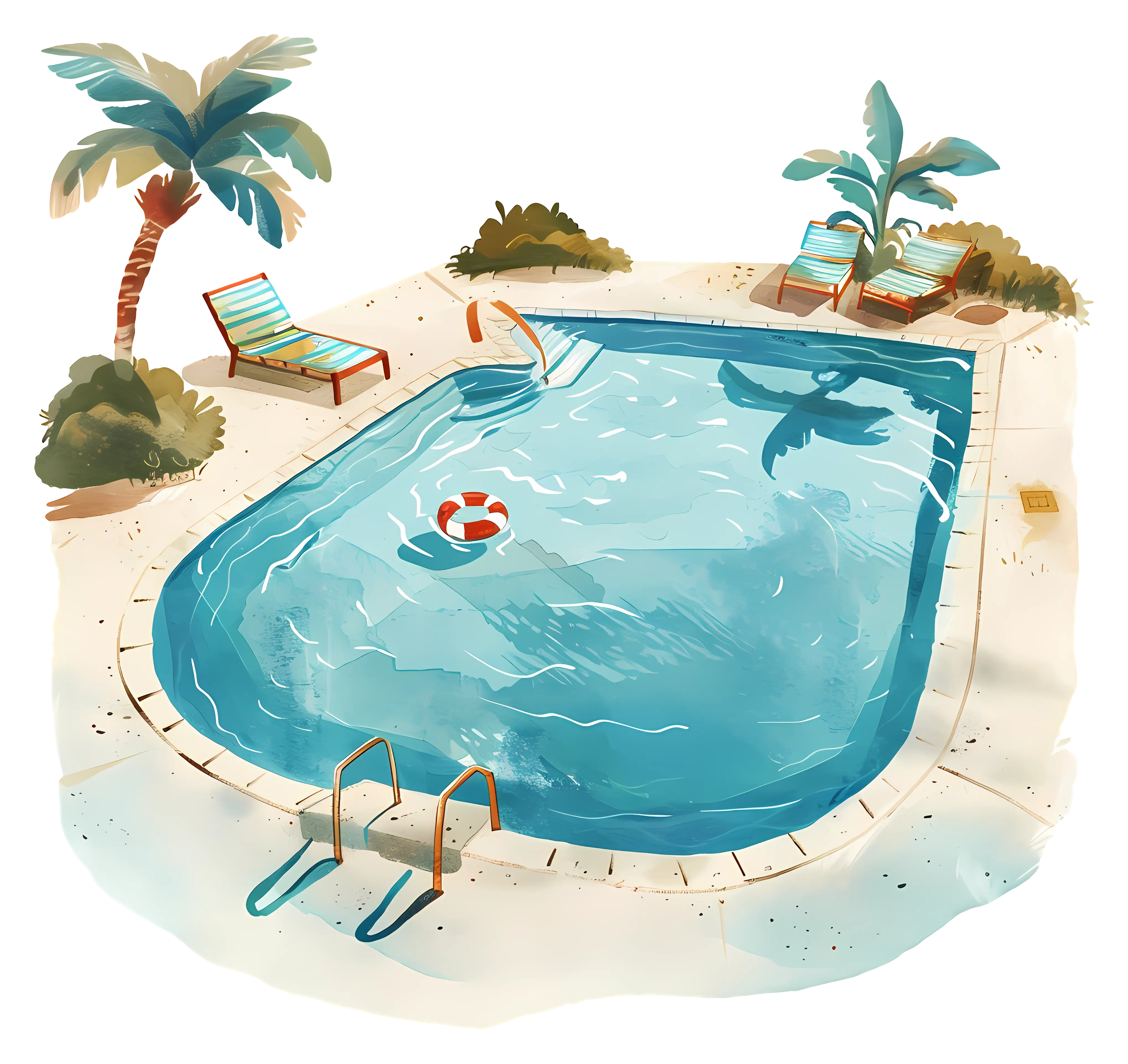 Summer Vacation Swimming Pool with Lounge Chairs