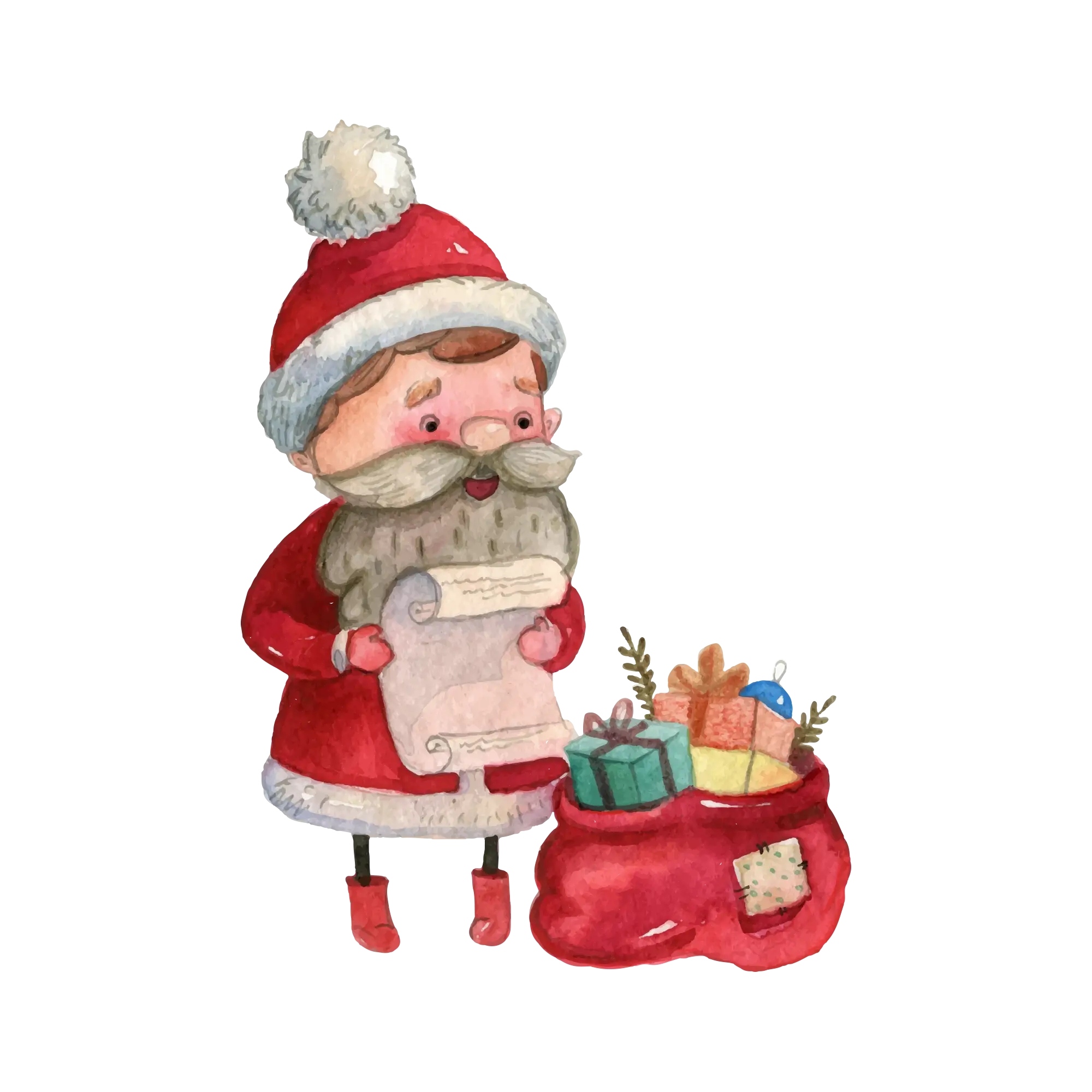 Santa Claus with Gifts and List