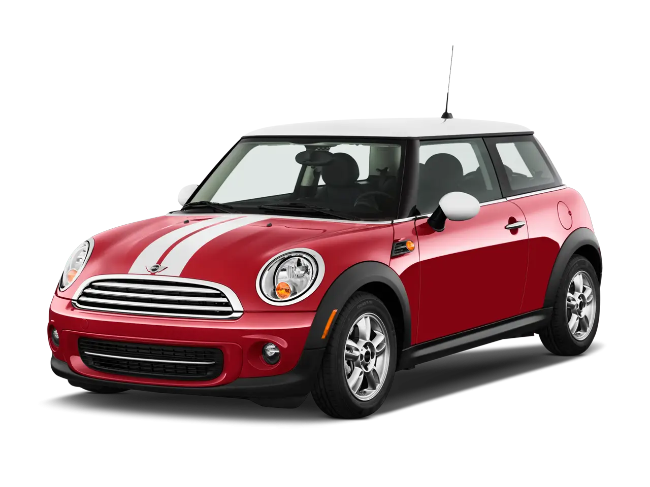 Red Mini Cooper Car with White Stripes
