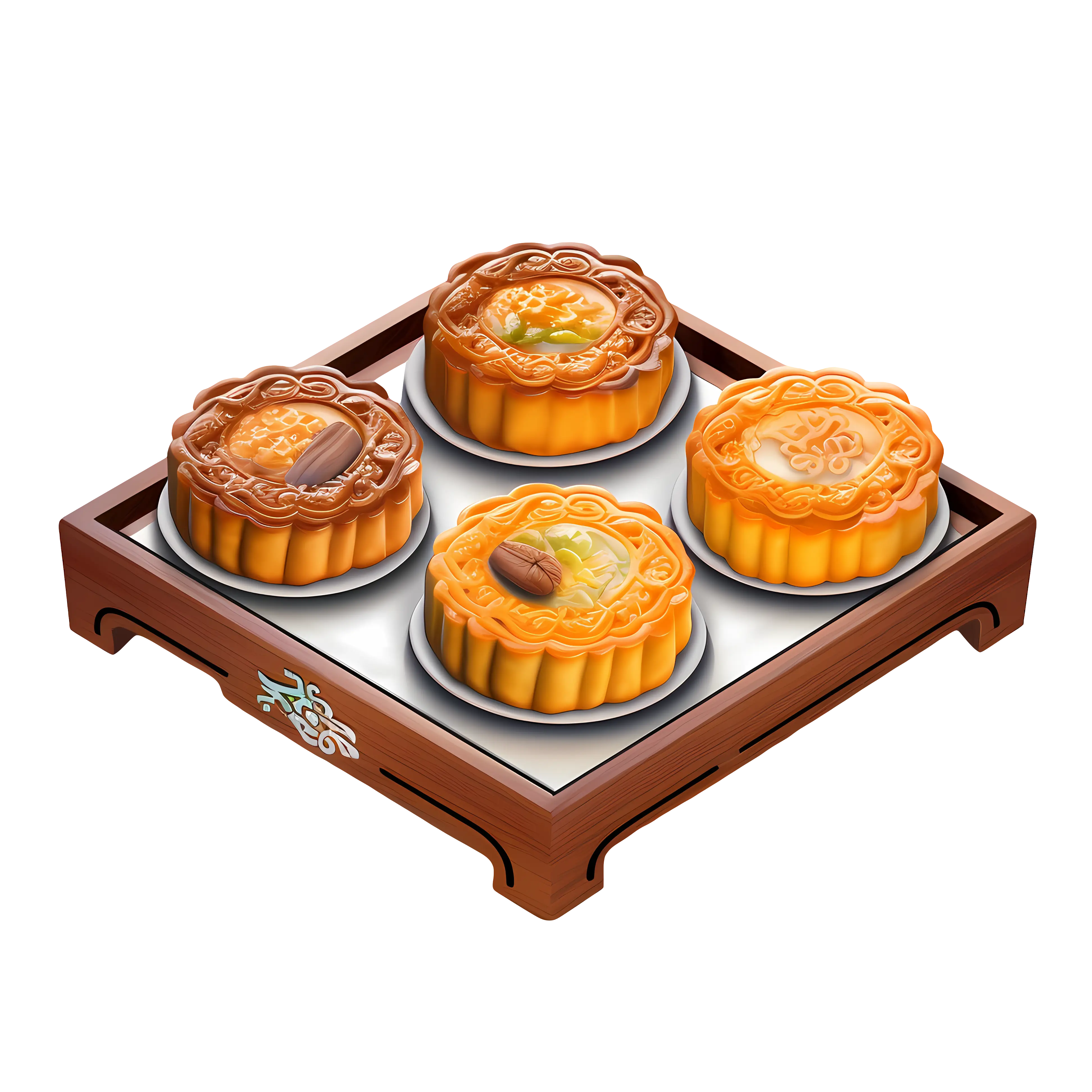 Traditional Mooncakes on Wooden Tray