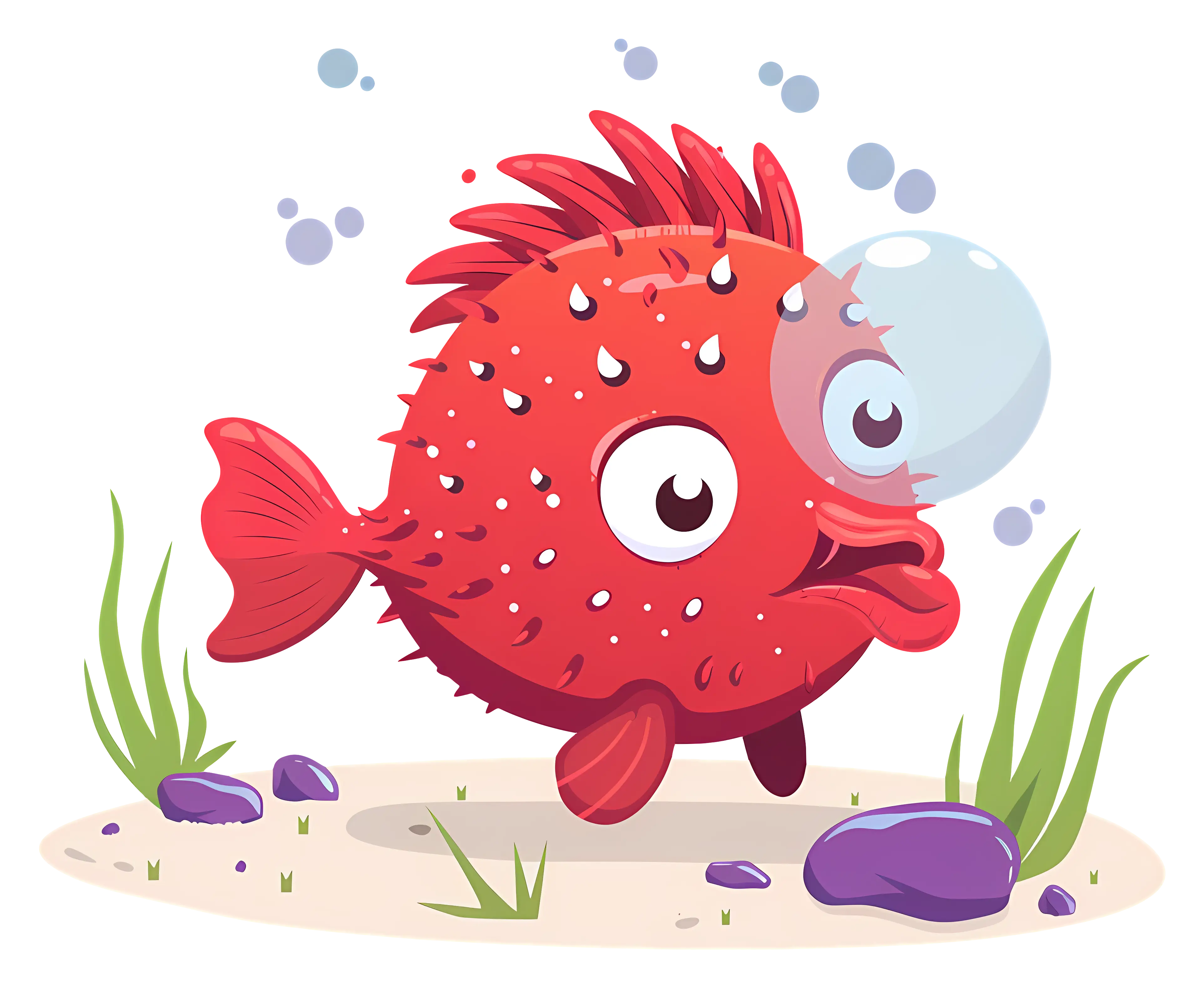 Red Cartoon Fish with Spikes Illustration