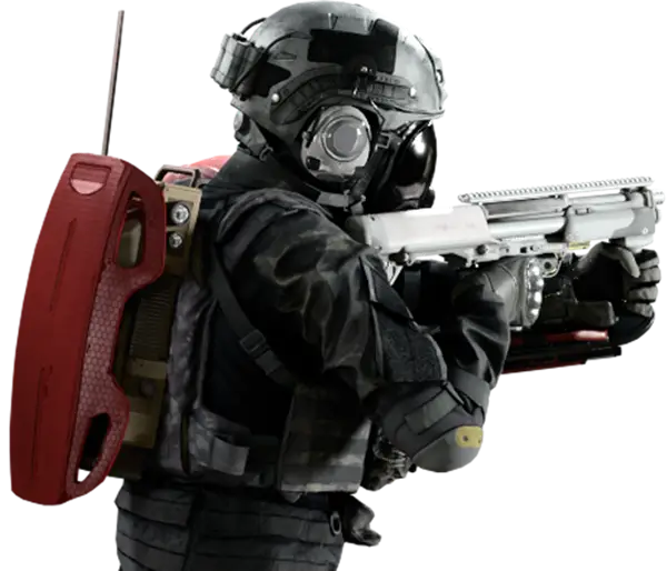 Futuristic Soldier in High-Tech Gear