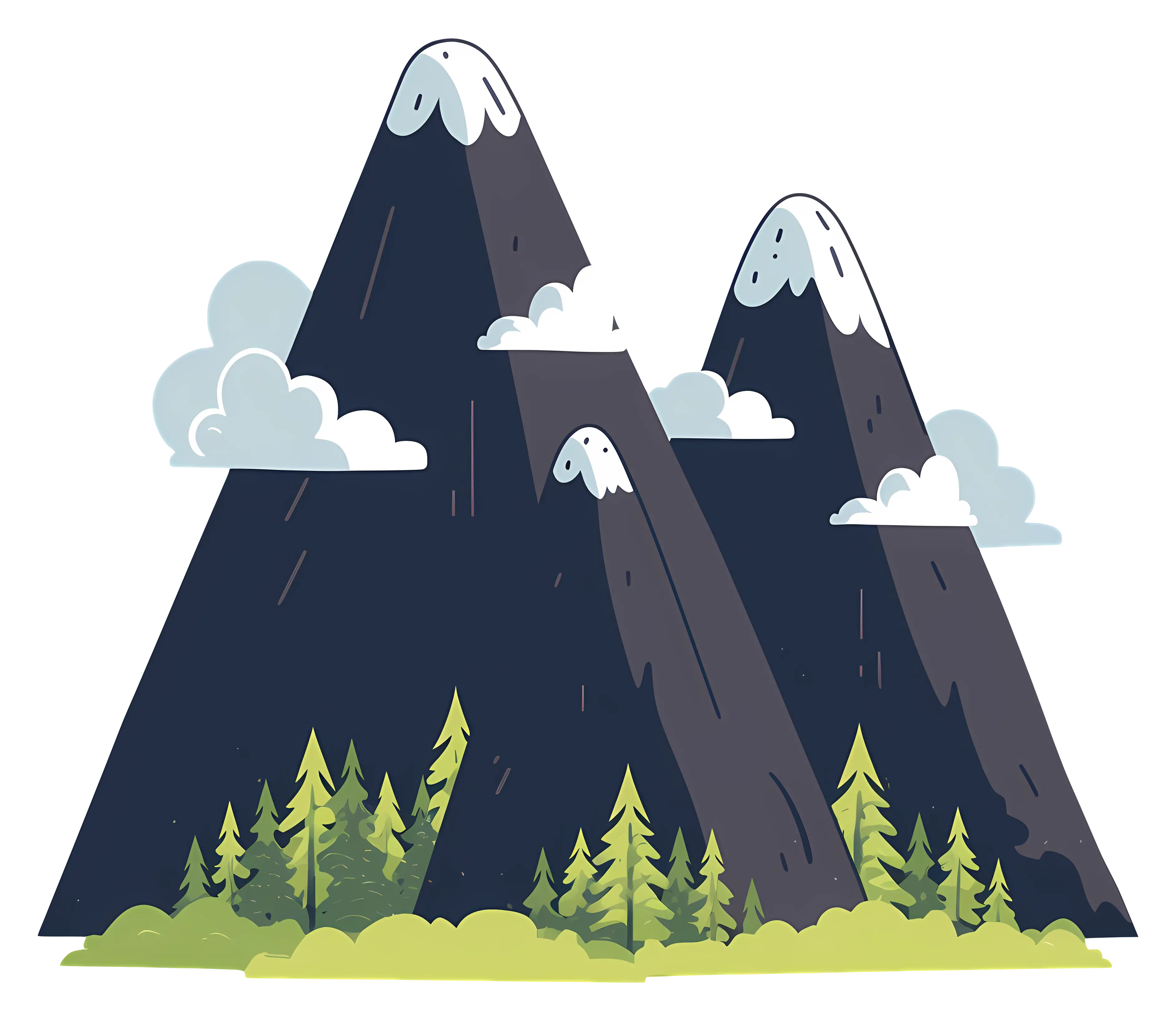 Cartoon Mountain with Trees and Clouds