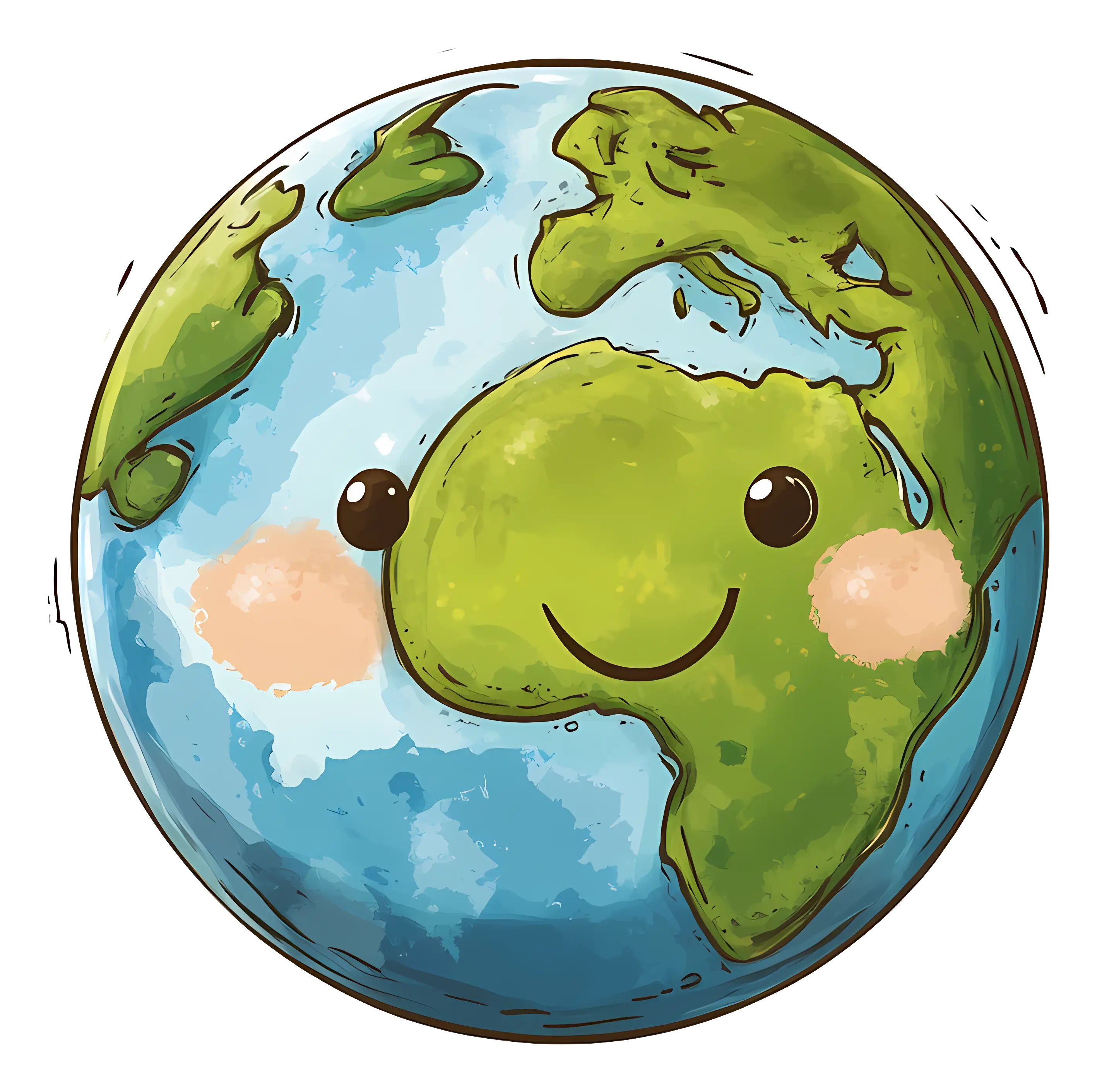 Adorable Cartoon Earth with Blush Cheeks