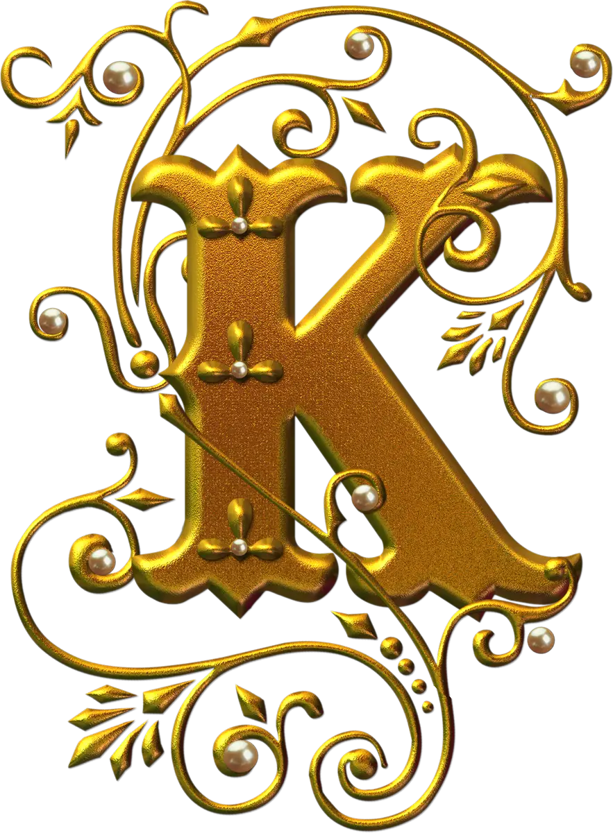 Golden Decorative Letter K with Ornamental Design