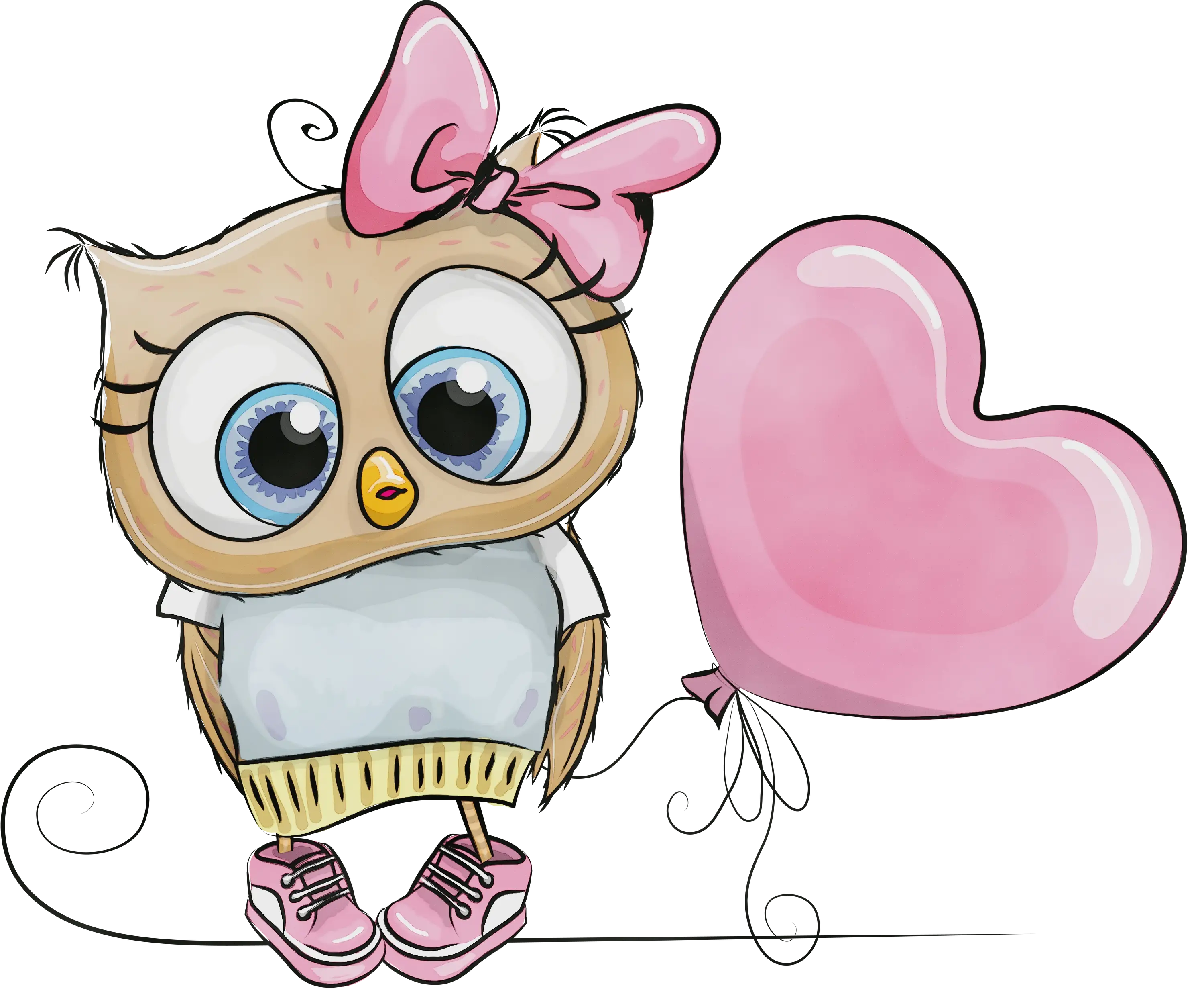 Cute Owl Cartoon with Heart Balloon