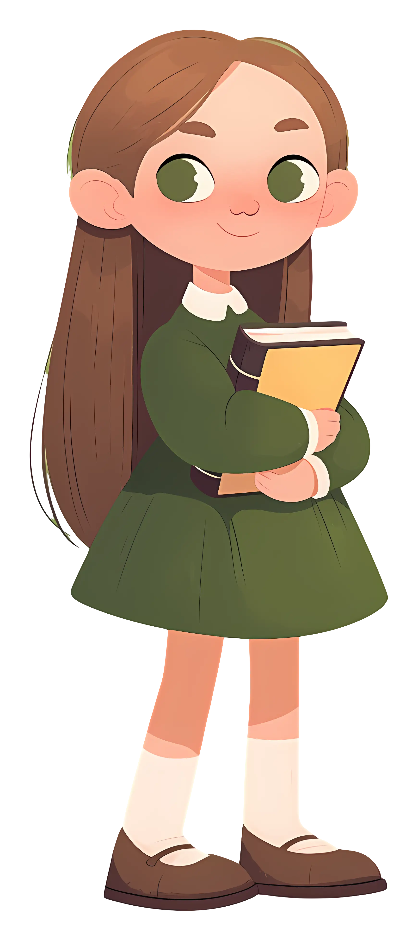 Girl Holding a Book in Green Dress