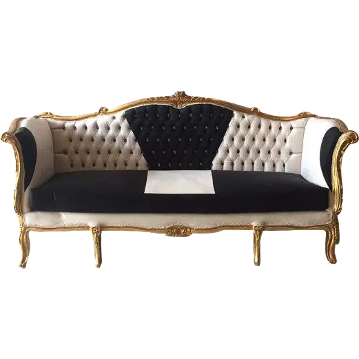 Classic Upholstered Sofa with Golden Frame