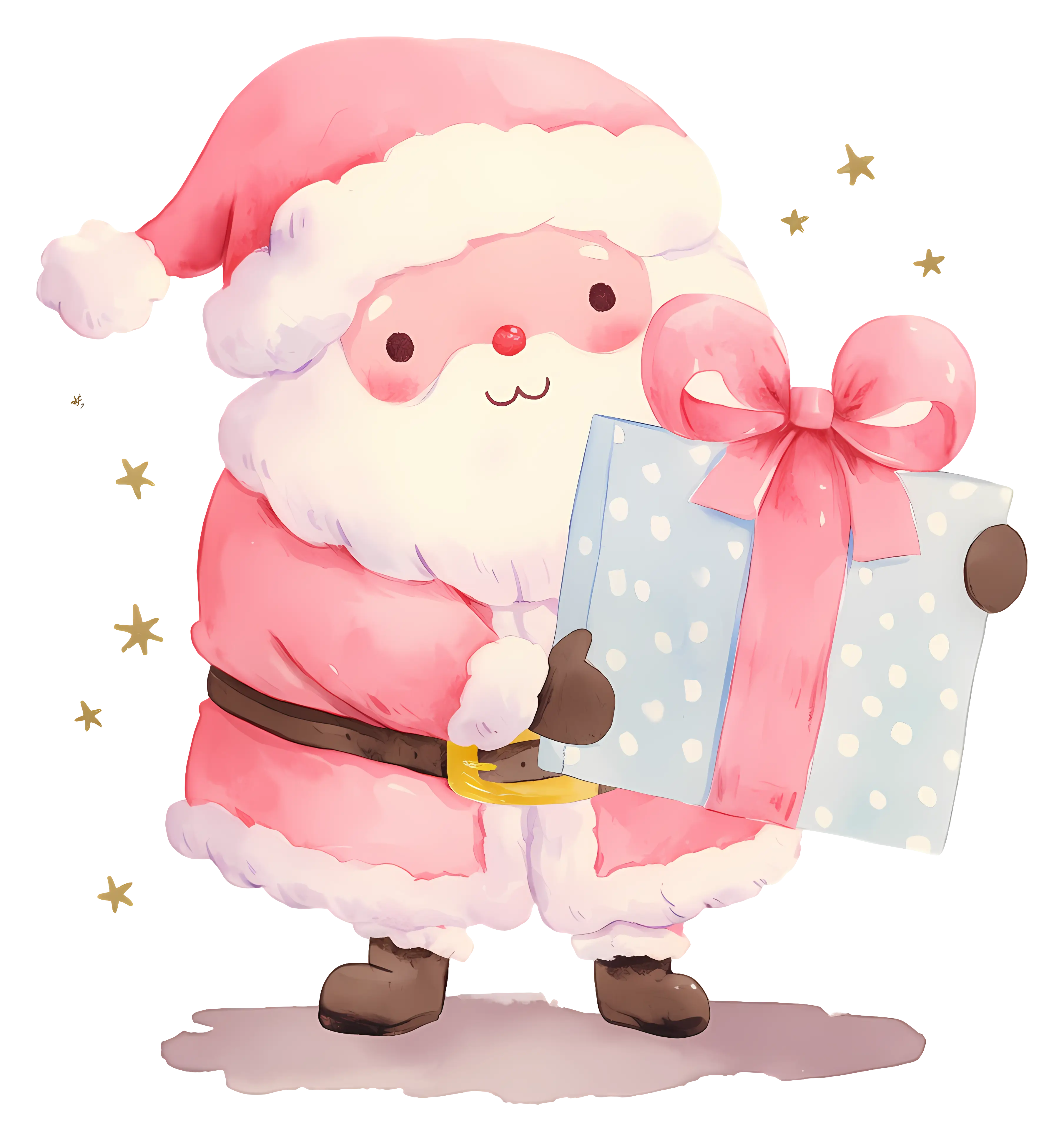 Cute Santa Claus Holding a Gift Box for Christmas