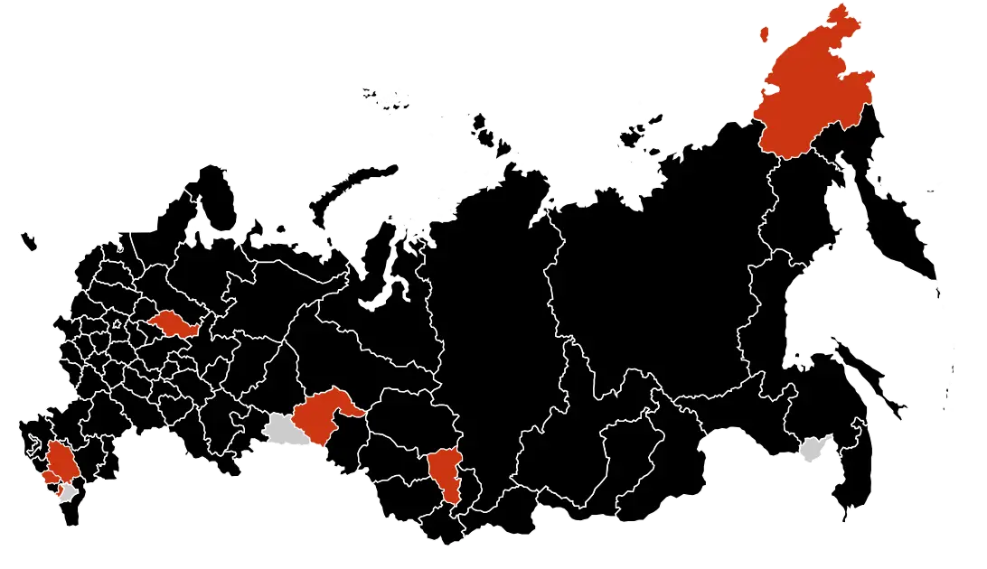 Black Map of Russia with Highlighted Regions