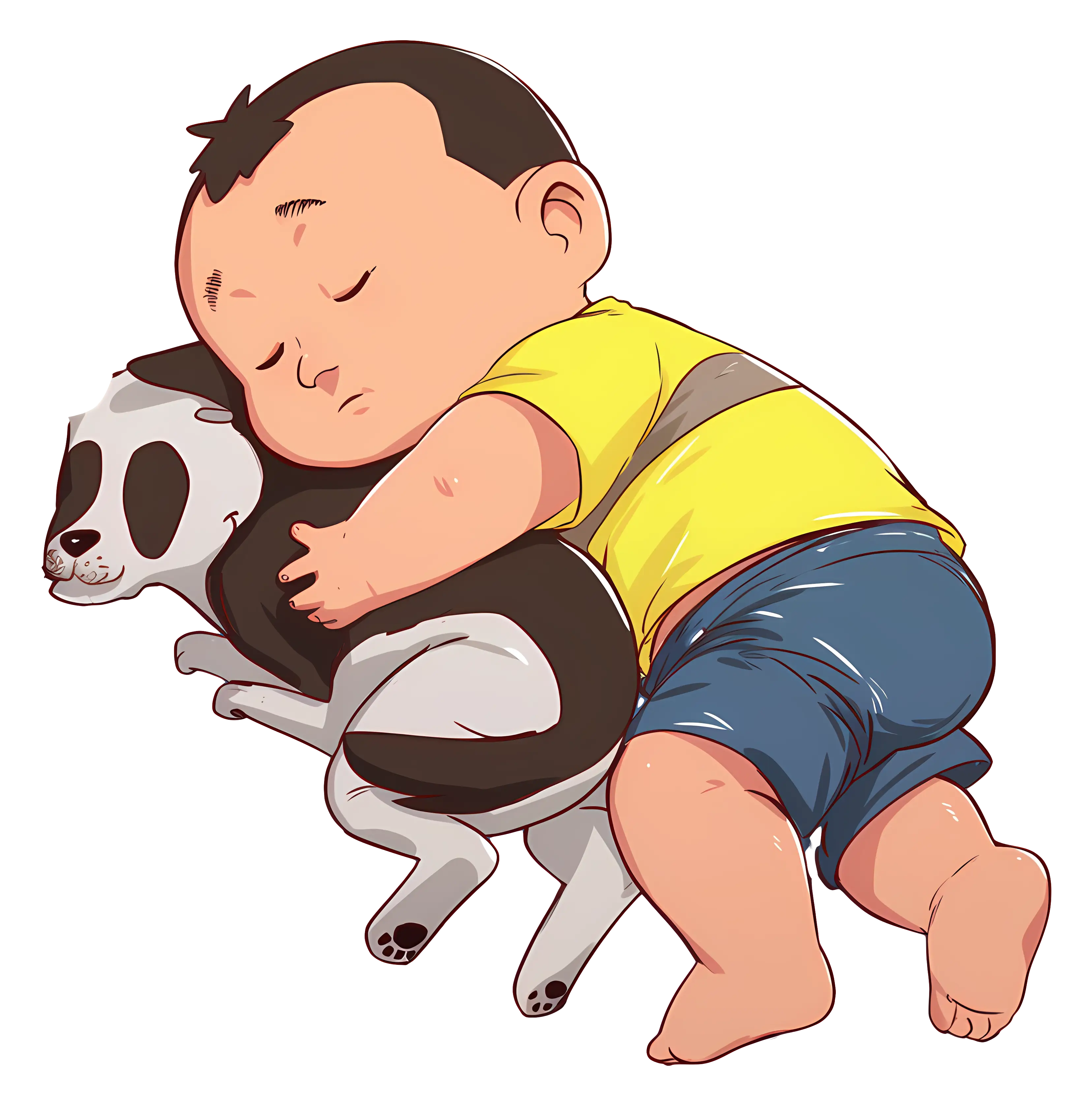 Sleeping Boy with Dog Cartoon