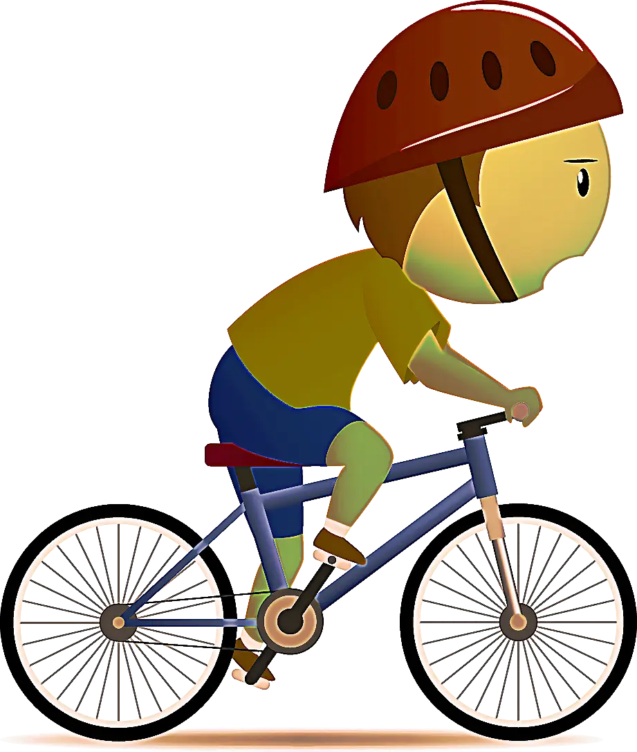 Cartoon Cyclist with Helmet on Bike