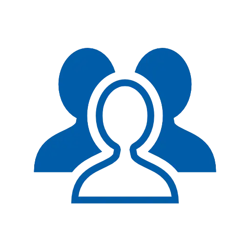 Blue Icon of Three People Representing Community