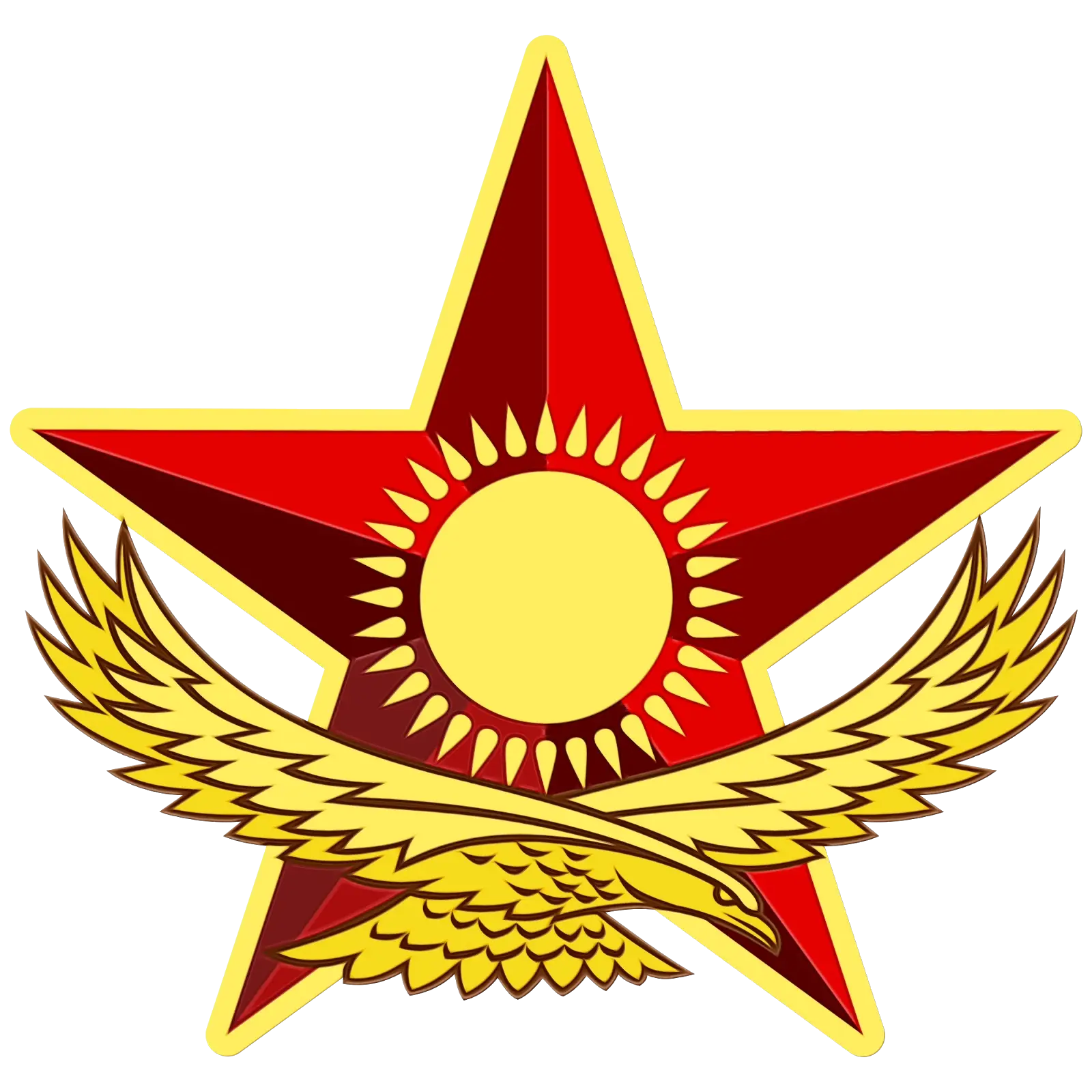 Red Star Emblem with Sun and Golden Wings
