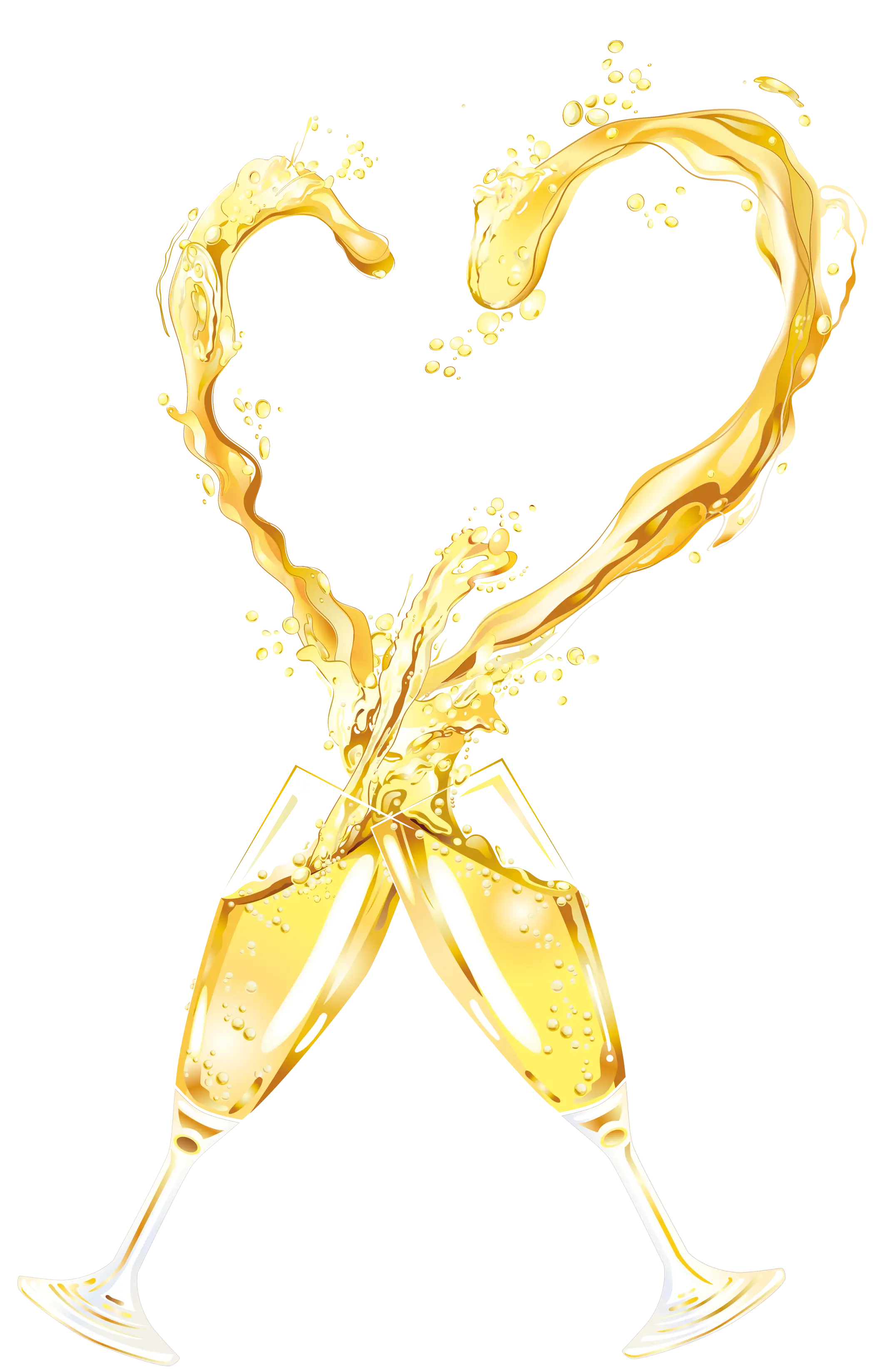 Champagne Glasses Splashing in Heart Shape