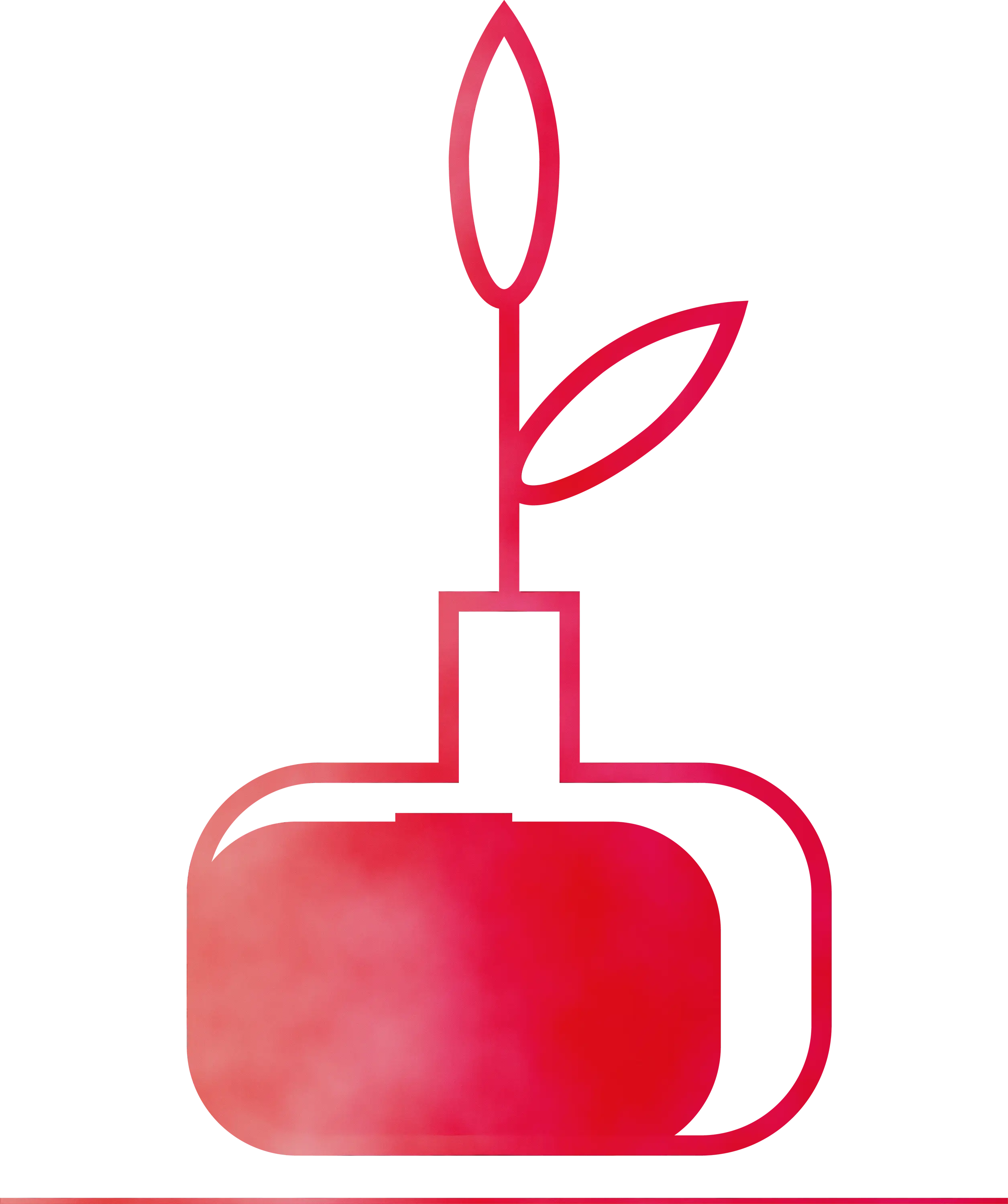 Minimalist Red Vase with Growing Plant in Outline Style