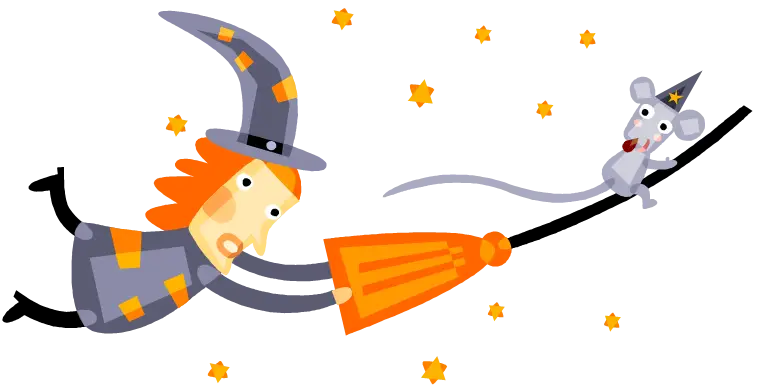 Witch Flying on Broomstick with Magic Mouse
