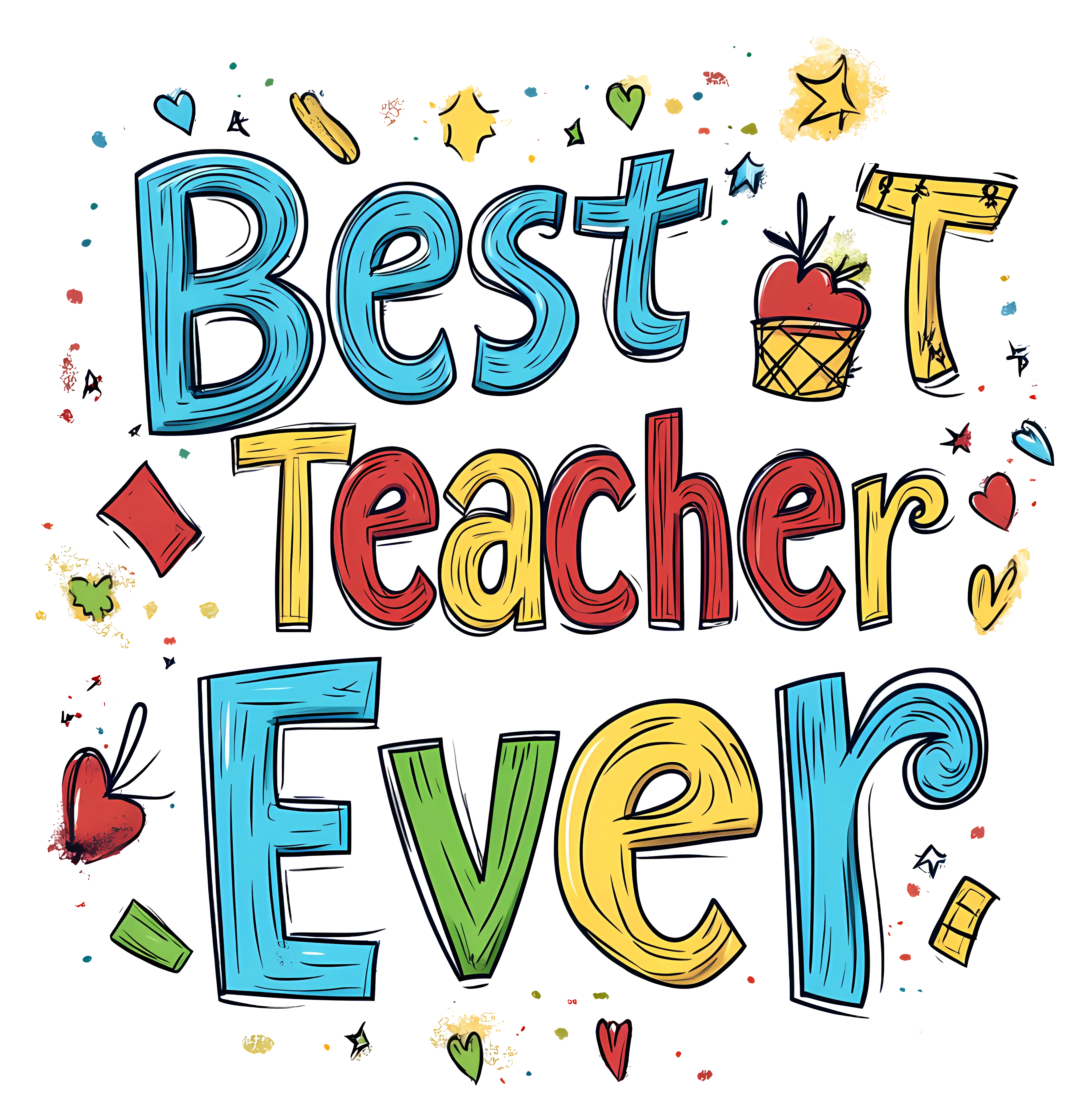 Colorful Best Teacher Ever Text Graphic